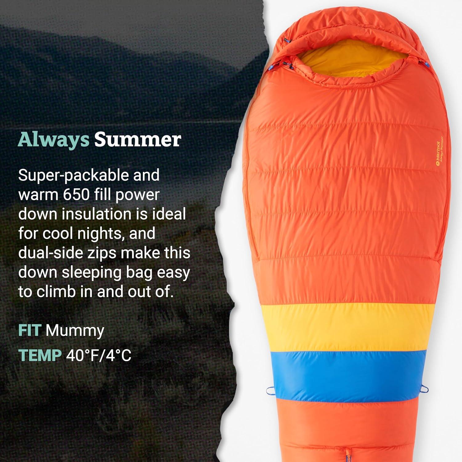 Saco de Sueño Marmot Siempre Verano 650 Pluma Camping 198x81cm