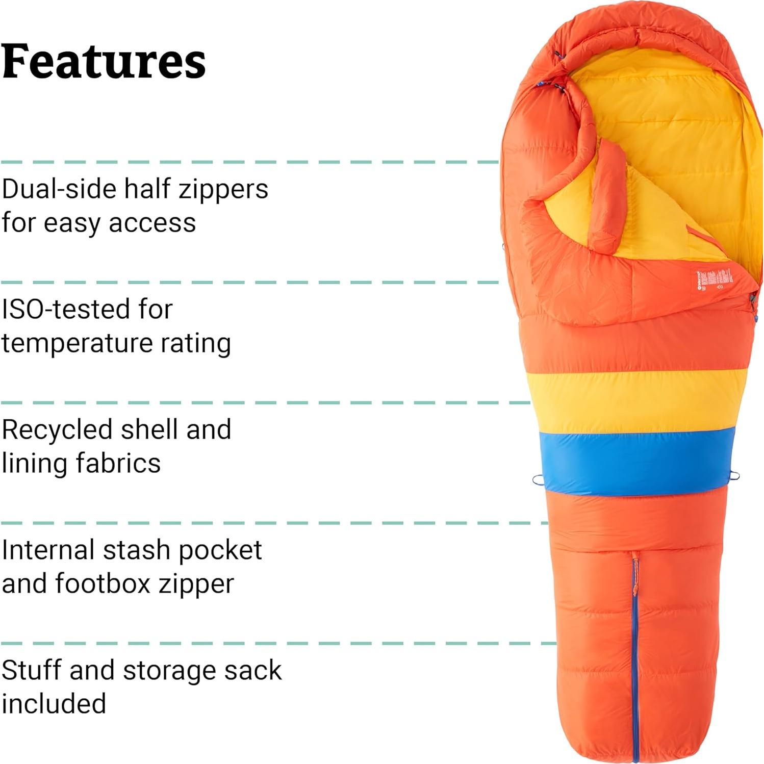 Saco de Sueño Marmot Siempre Verano 650 Pluma Camping 198x81cm