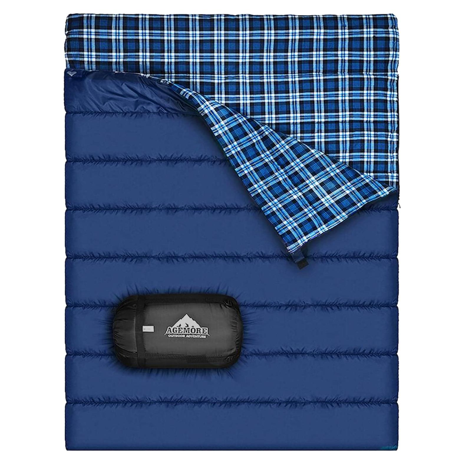 Saco de dormir doble AGEMORE algodón franela impermeable 2 personas