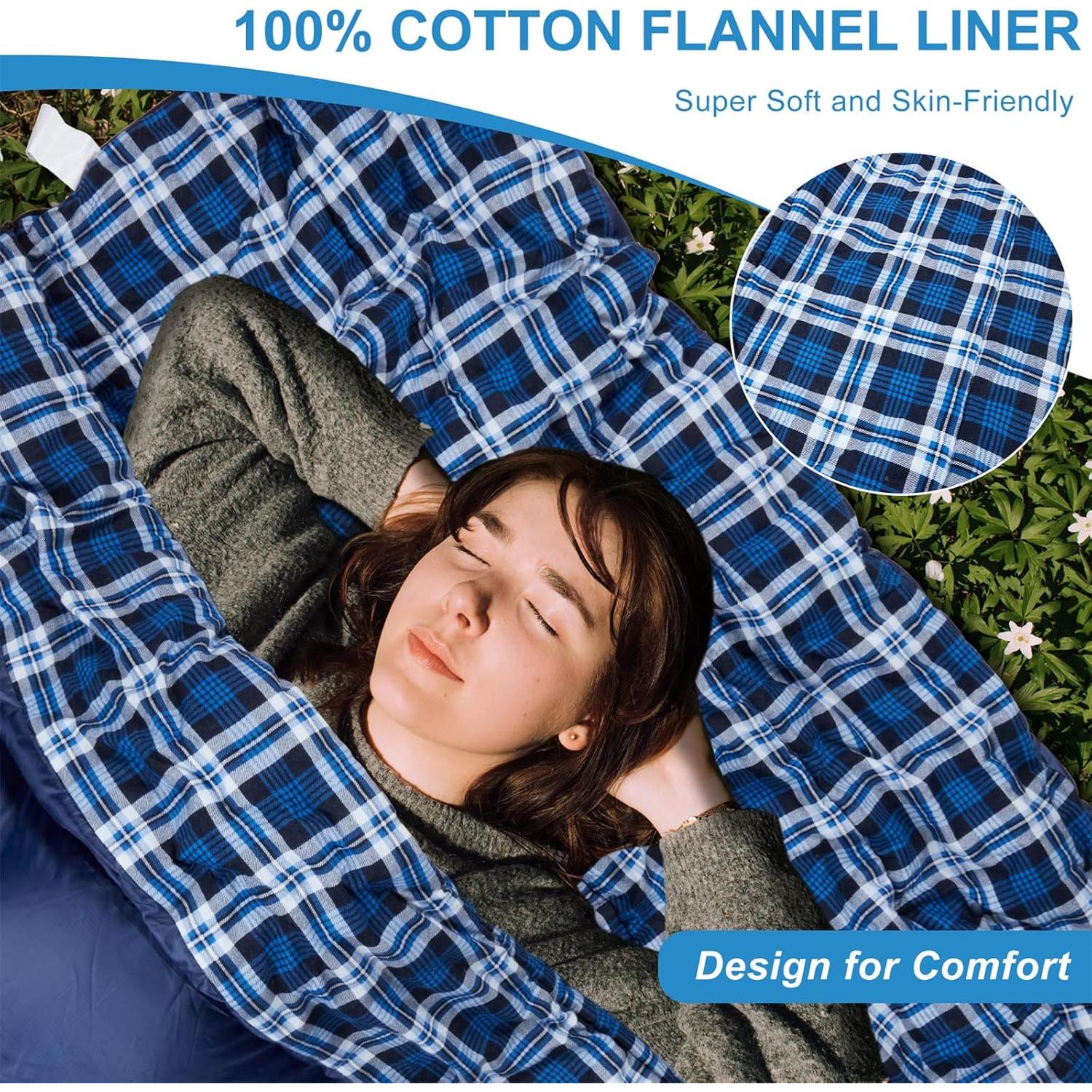 Saco de dormir doble AGEMORE algodón franela impermeable 2 personas