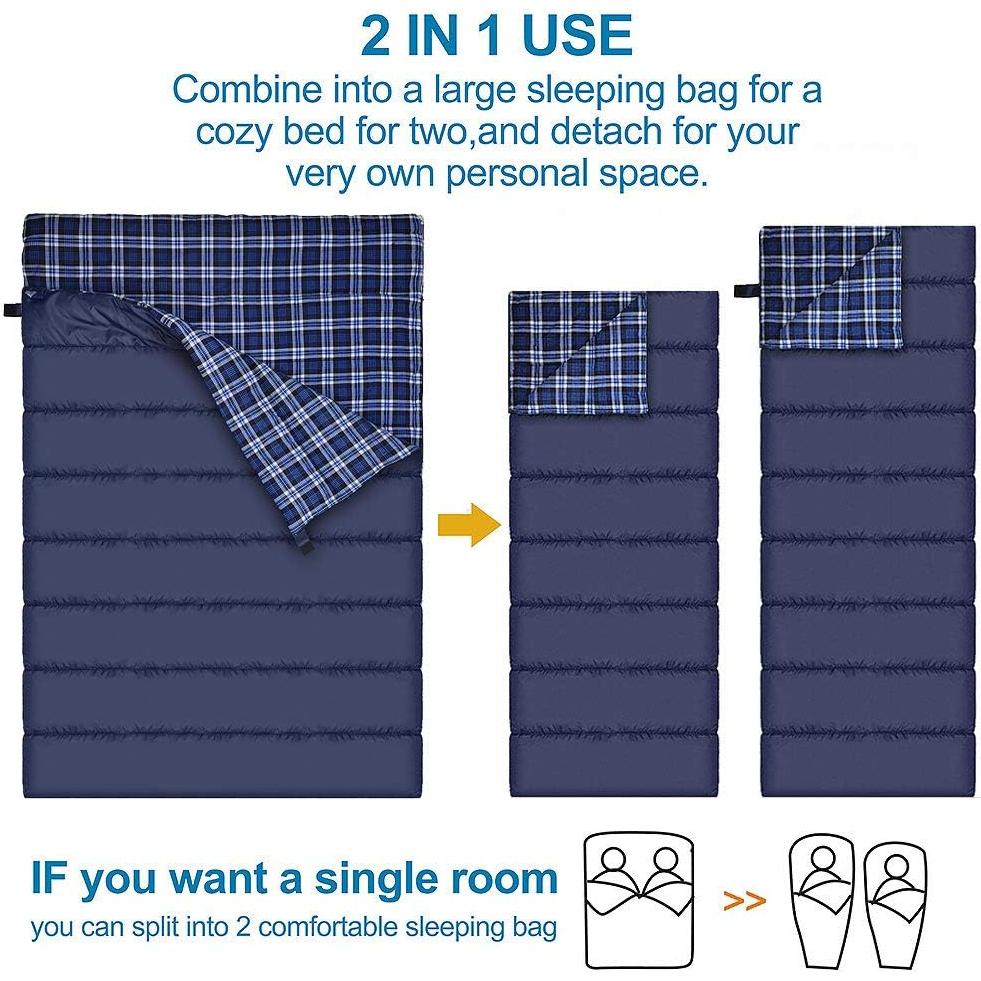 Saco de dormir doble AGEMORE algodón franela impermeable 2 personas