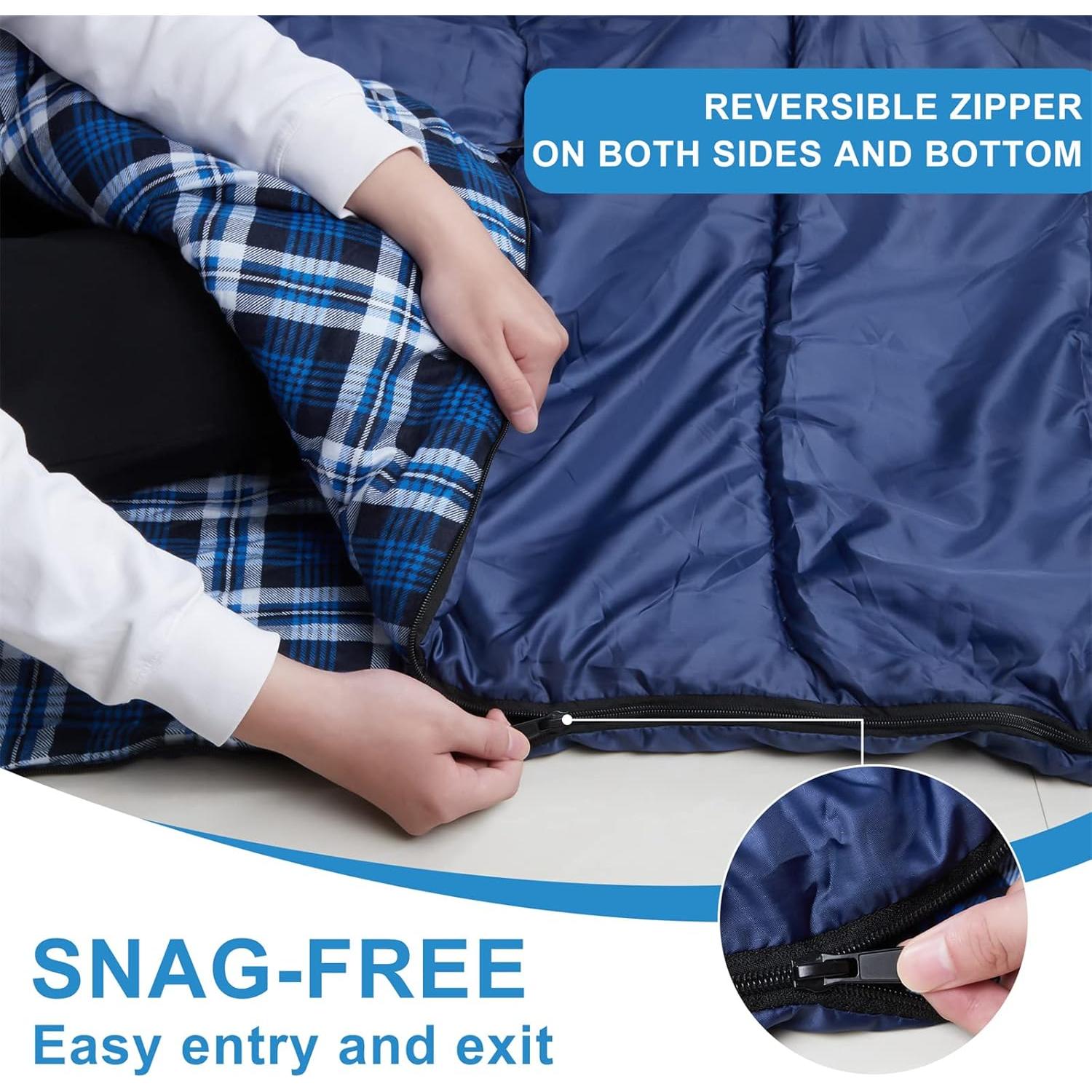 Saco de dormir doble AGEMORE algodón franela impermeable 2 personas