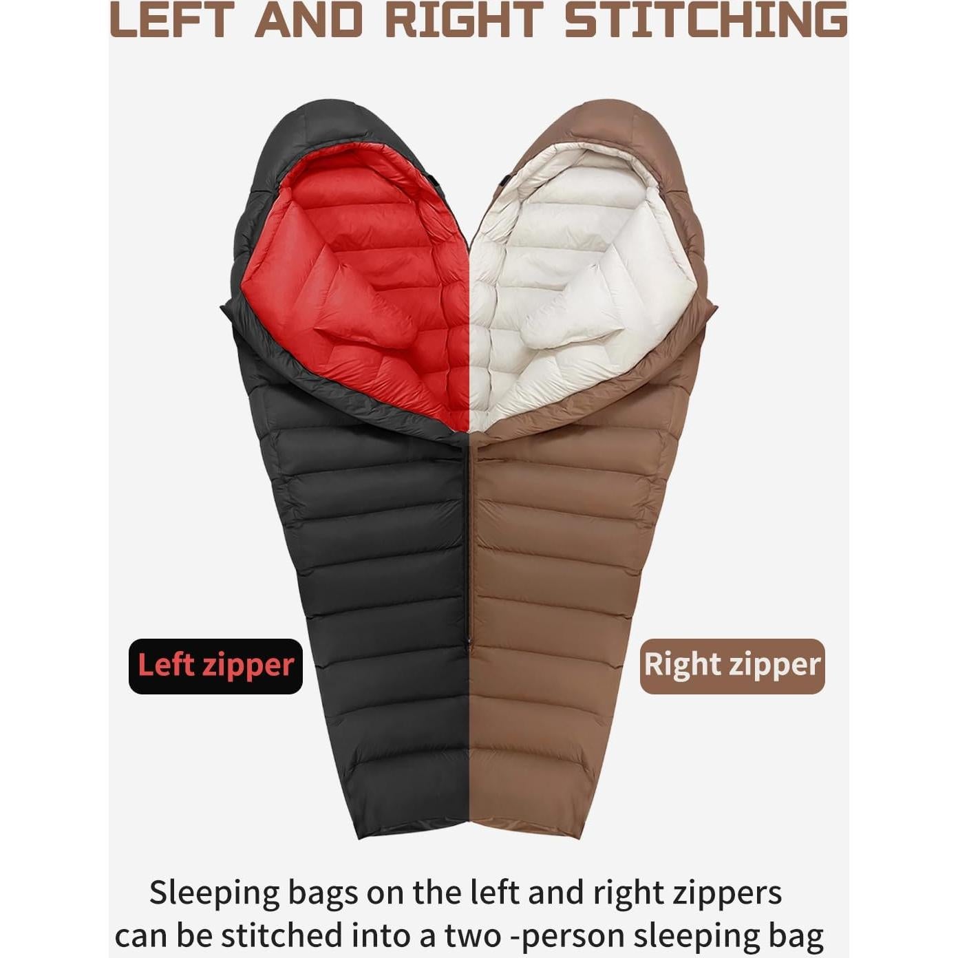 Saco de dormir QEZER 0 grados Momia Plumón 1.5 kg