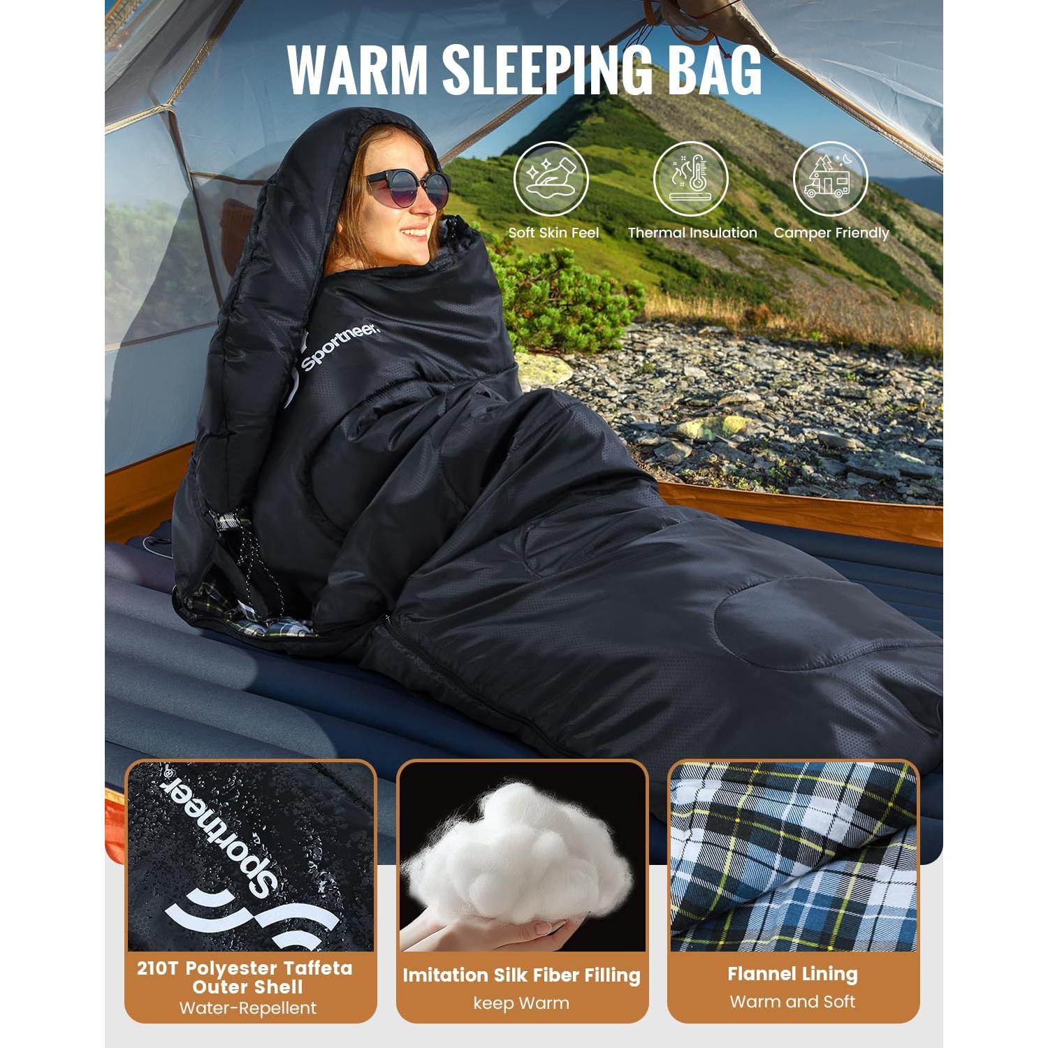 Saco de dormir Sportneer XL 0°C con capucha desmontable