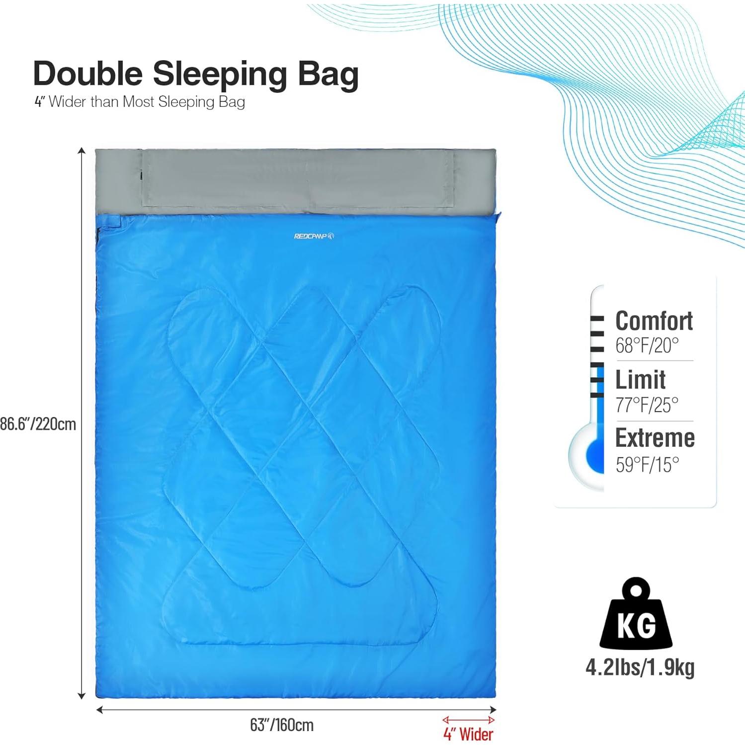 Saco de Dormir Doble REDCAMP Ultra Ligero 2 Personas 1.9kg