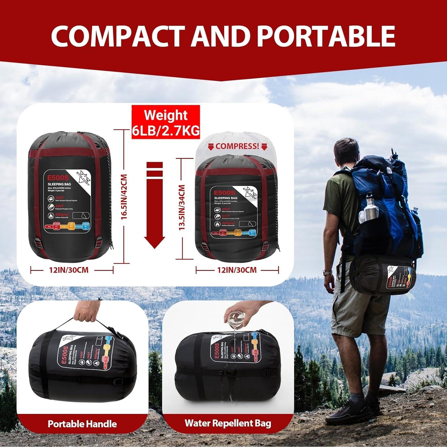 Saco de Dormir ETGLCOZY 4 Estaciones 220.9x85.1cm para Camping