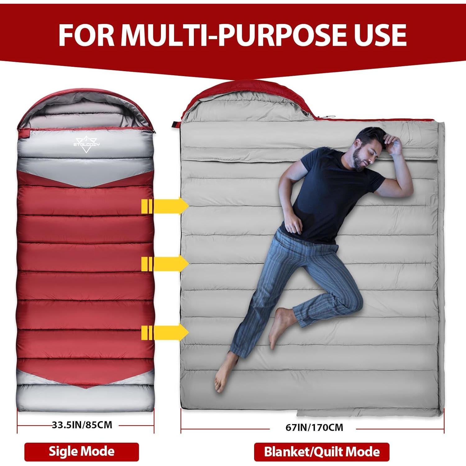 Saco de Dormir ETGLCOZY 4 Estaciones 220.9x85.1cm para Camping