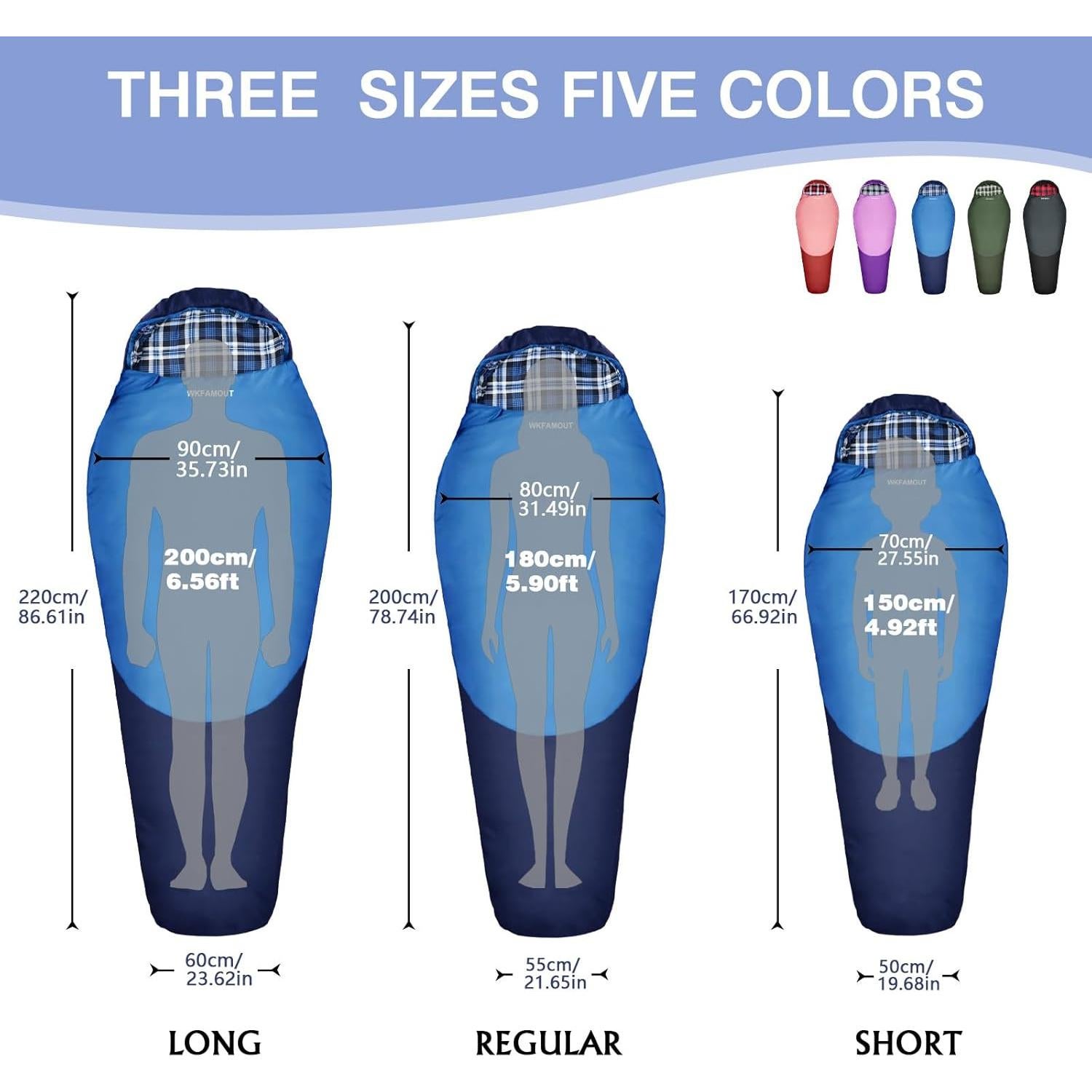 Saco de dormir momia WKFAMOUT 0°C Franela Lavable 1.77kg