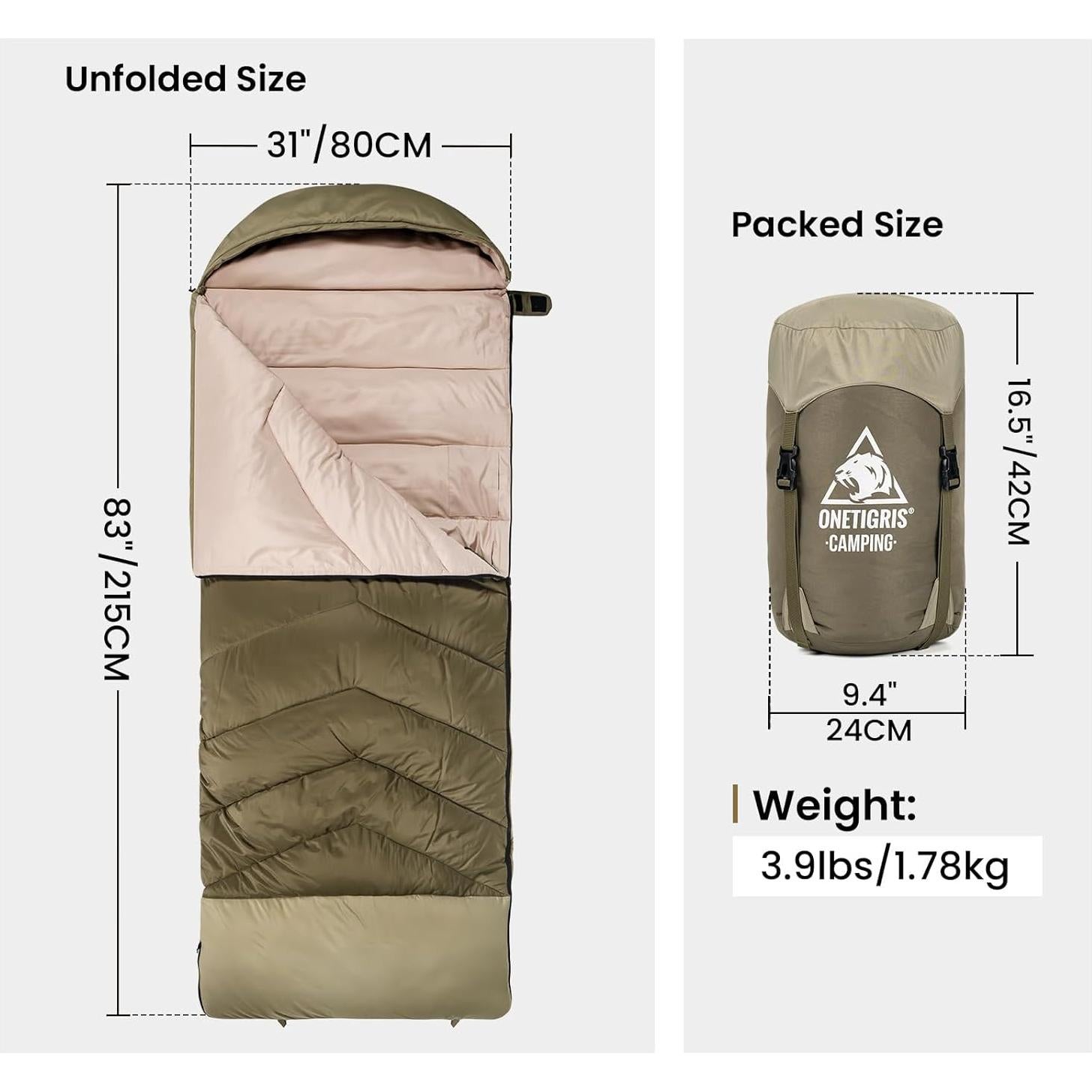 Saco de Dormir OneTigris Trailnap 3 Temporadas Verde OD