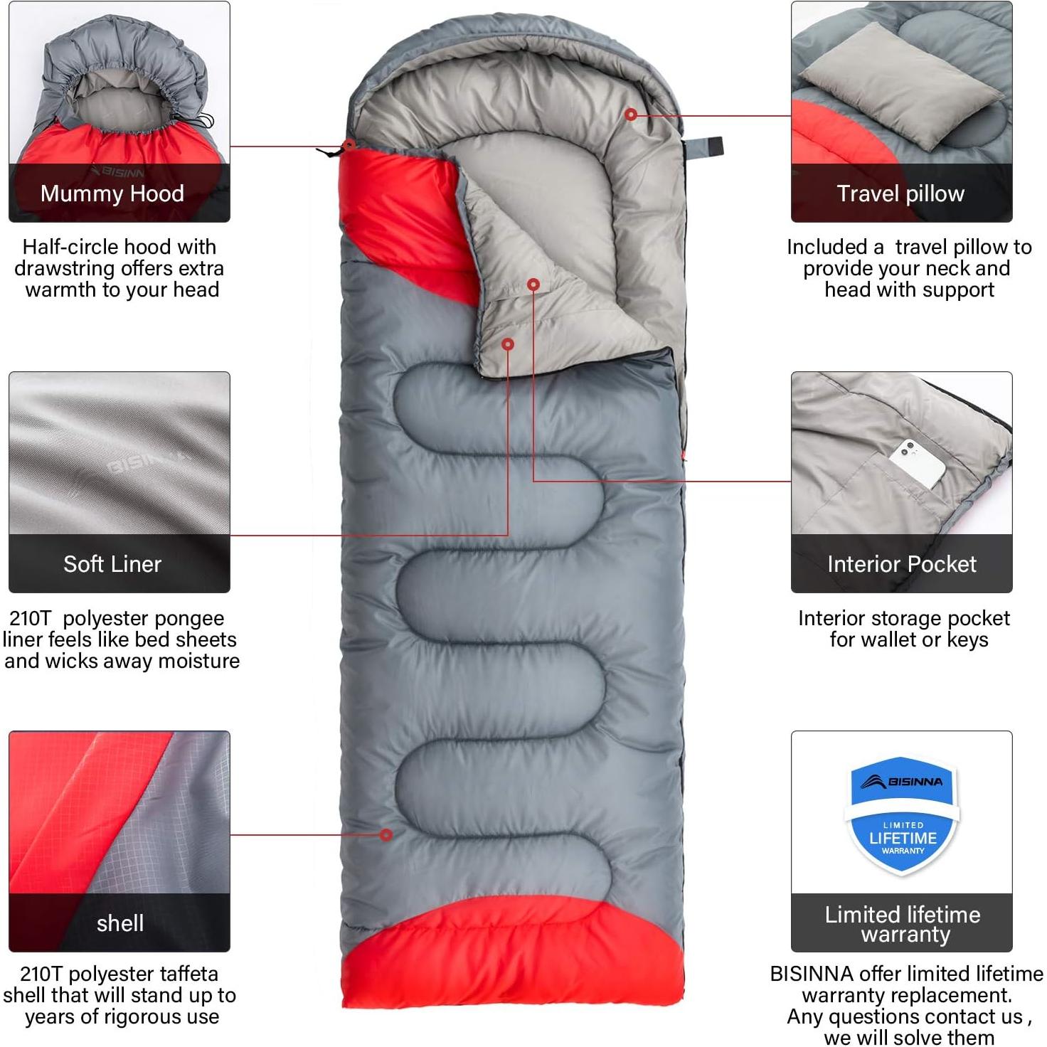 Saco de dormir BISINNA 220x80 cm impermeable y cálido