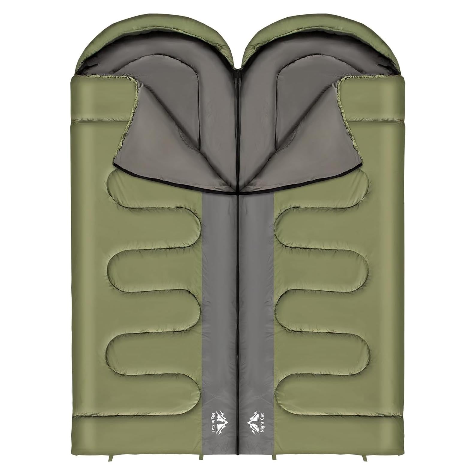Saco de dormir doble Night Cat verde militar 210x140 cm