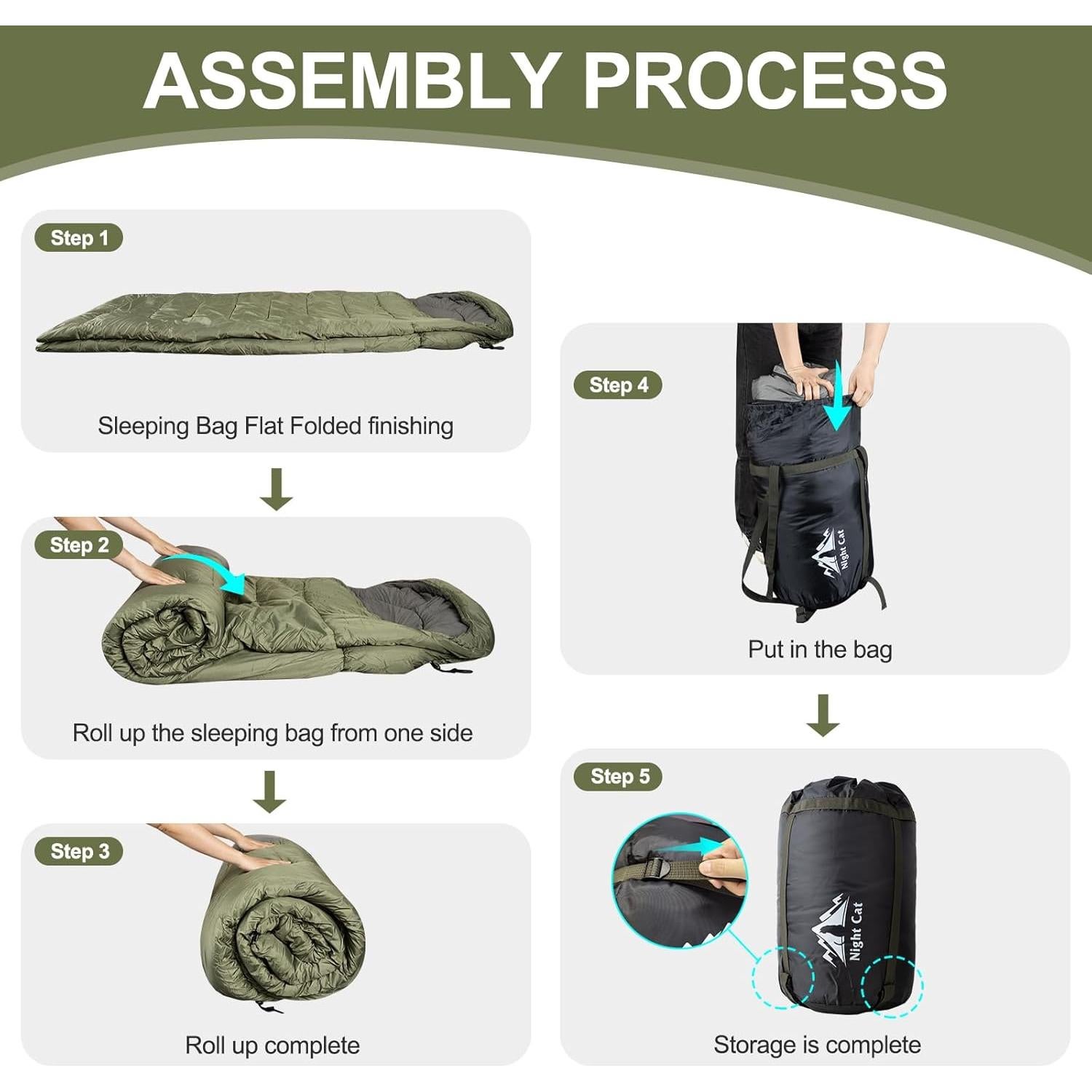 Saco de dormir doble Night Cat verde militar 210x140 cm