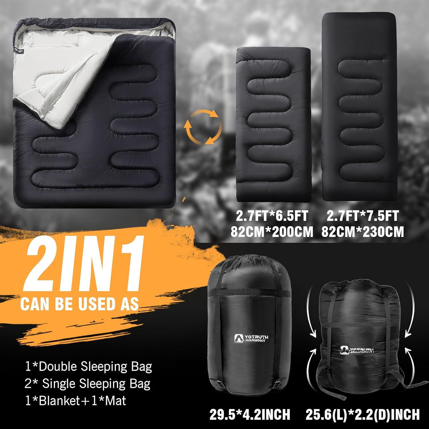 Saco de dormir doble Yotruth Harmony 400T 230x165cm 3 temporadas