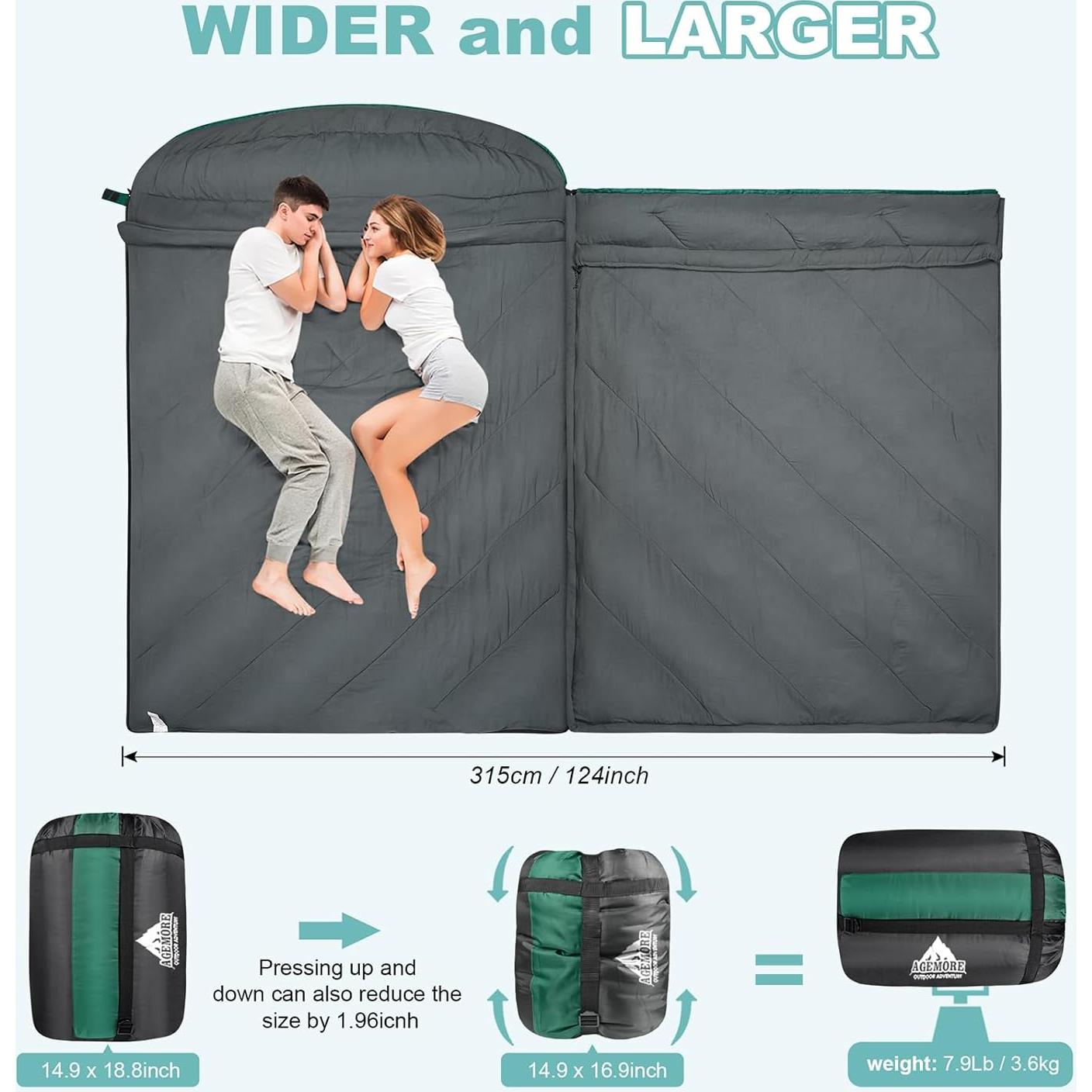 Saco de dormir AGEMORE sencillo y doble para camping 1.99kg