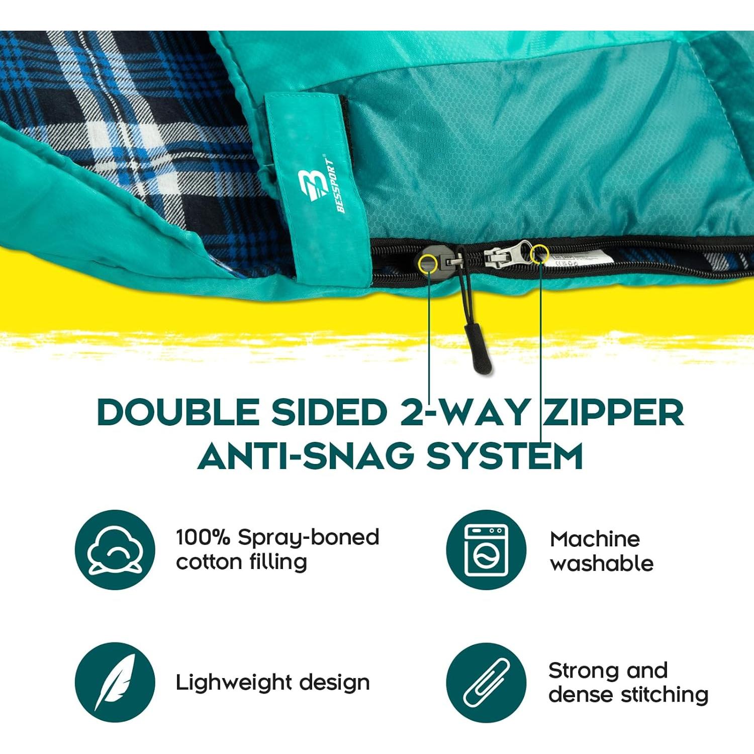 Saco de Dormir Bessport Grande Forrado de Franela -5°C a 15°C