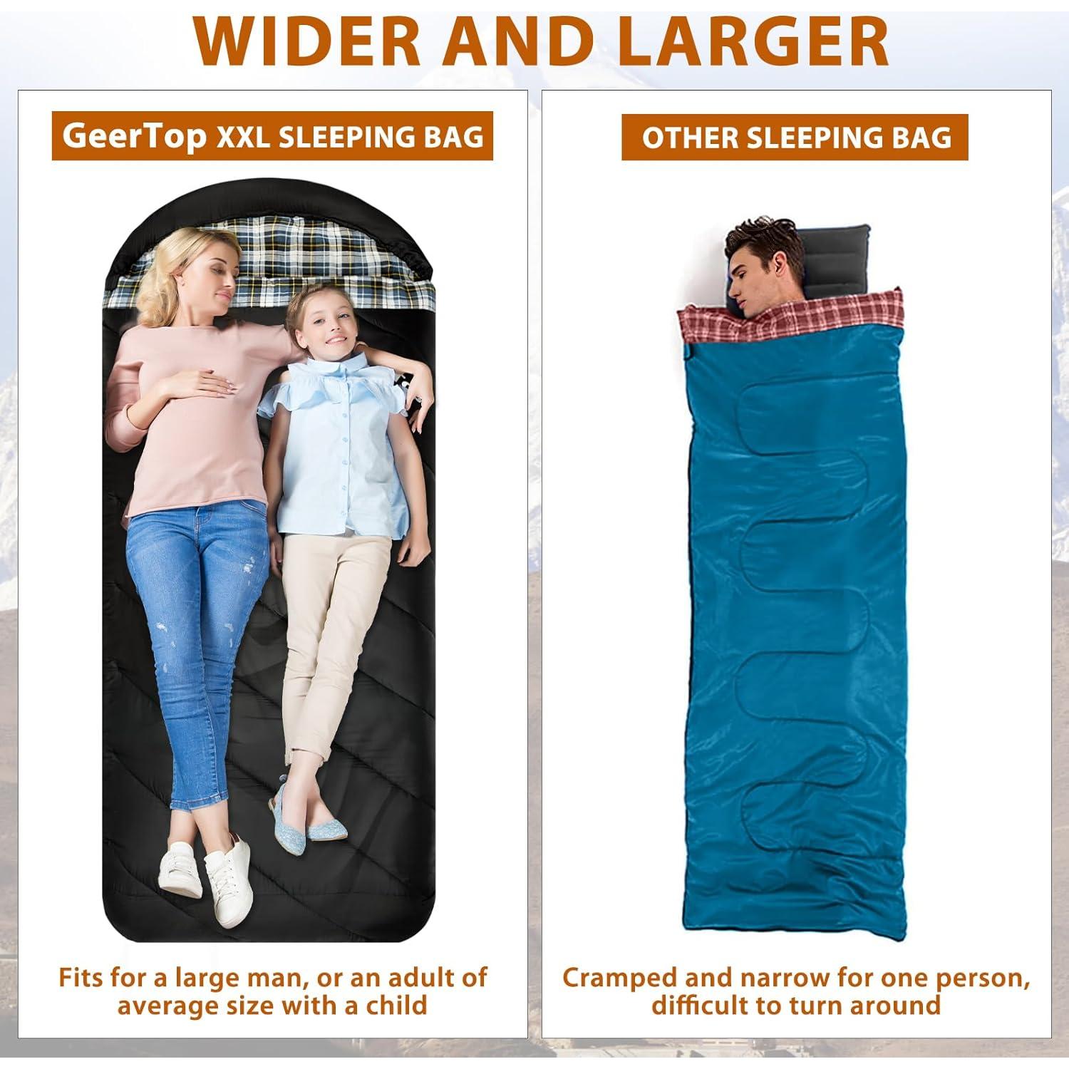 Saco de Dormir GEERTOP XXL Franela 4 Estaciones -0°C