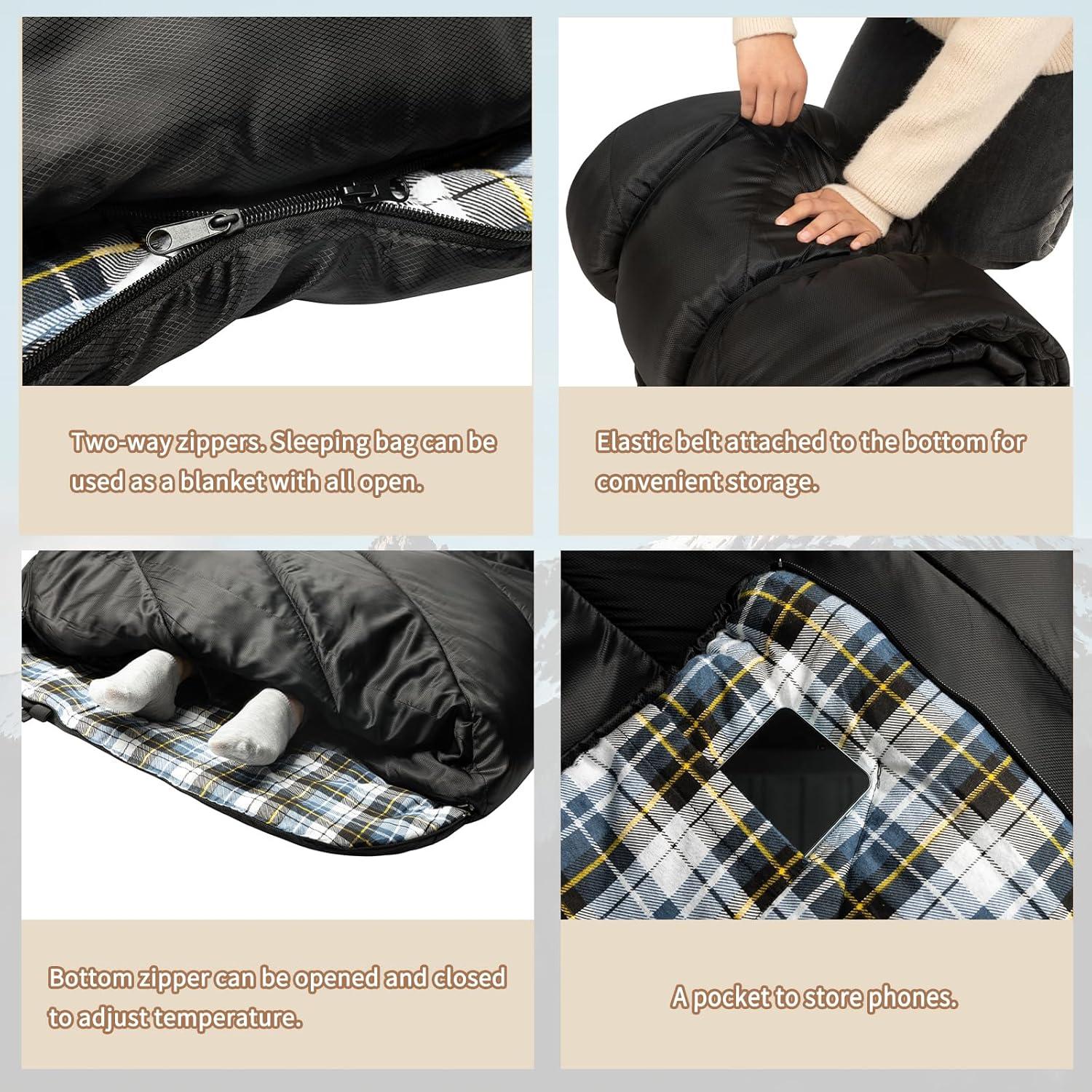 Saco de Dormir GEERTOP XXL Franela 4 Estaciones -0°C