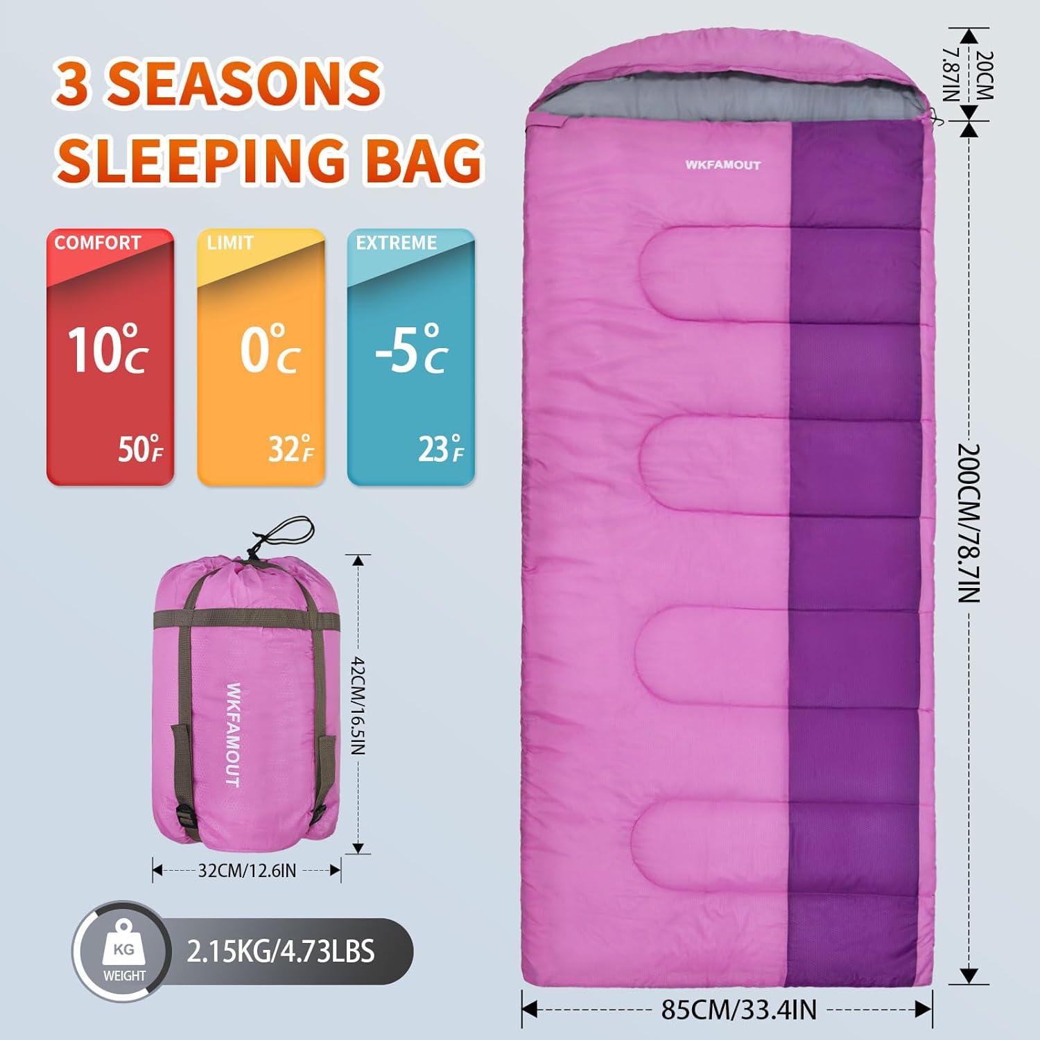 Saco de Dormir XL WKFAMOUT 10°C Impermeable 350GSM Camping