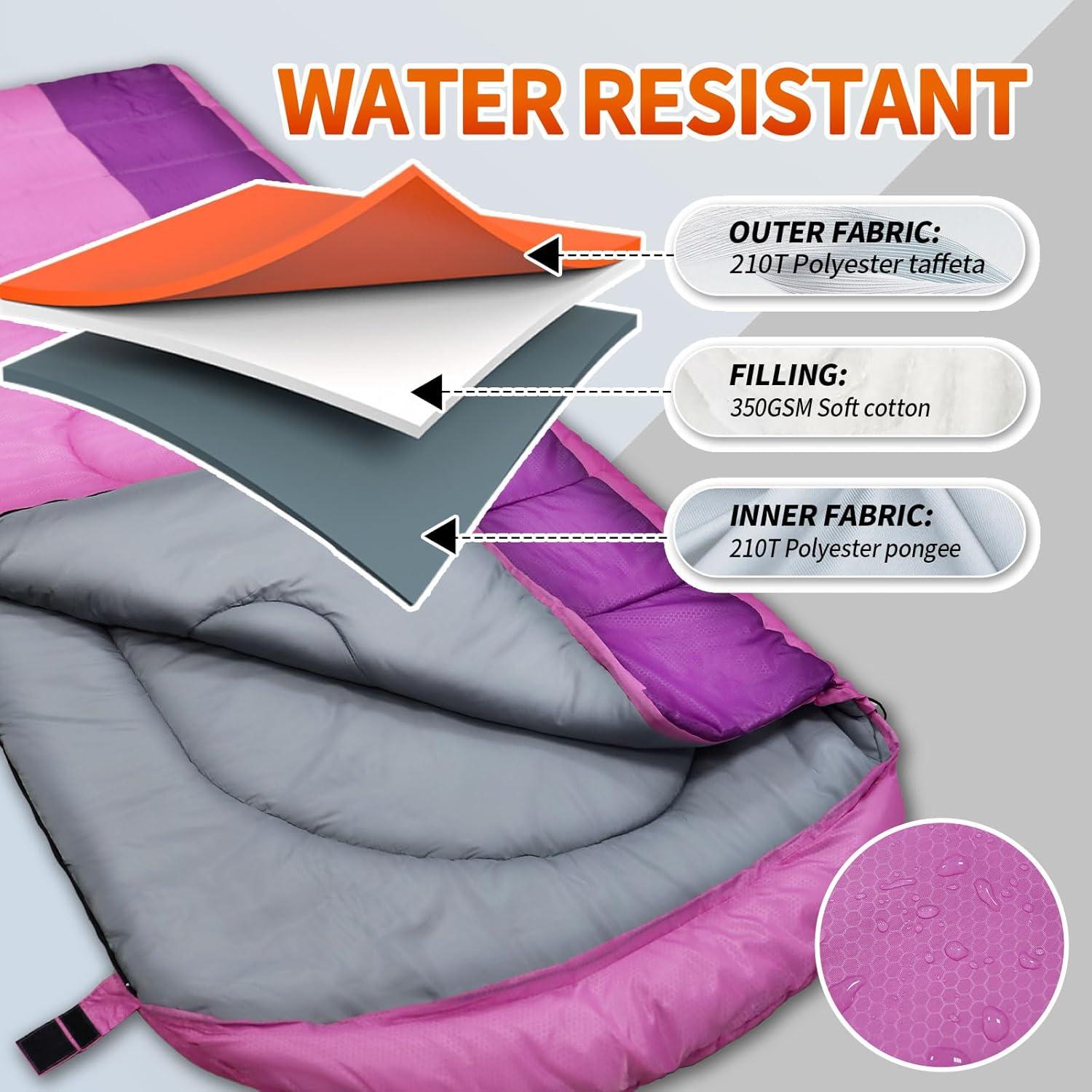 Saco de Dormir XL WKFAMOUT 10°C Impermeable 350GSM Camping