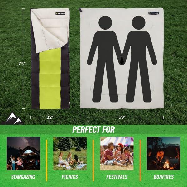 Saco de dormir Wakeman Outdoors 2 estaciones Verde Neón 190.5x81.3cm