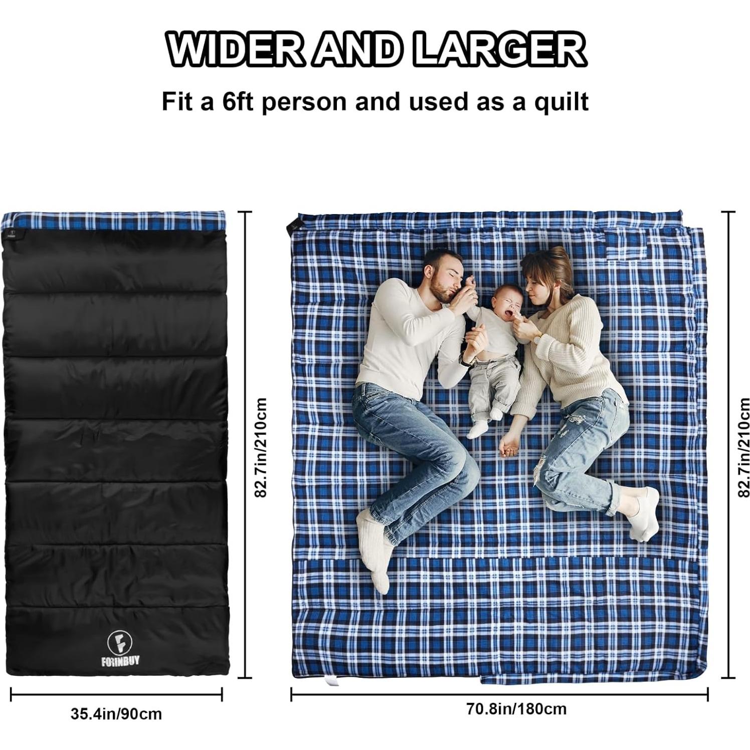 Saco de Dormir Forinbuy XL Franela Algodón Impermeable 4 Estaciones