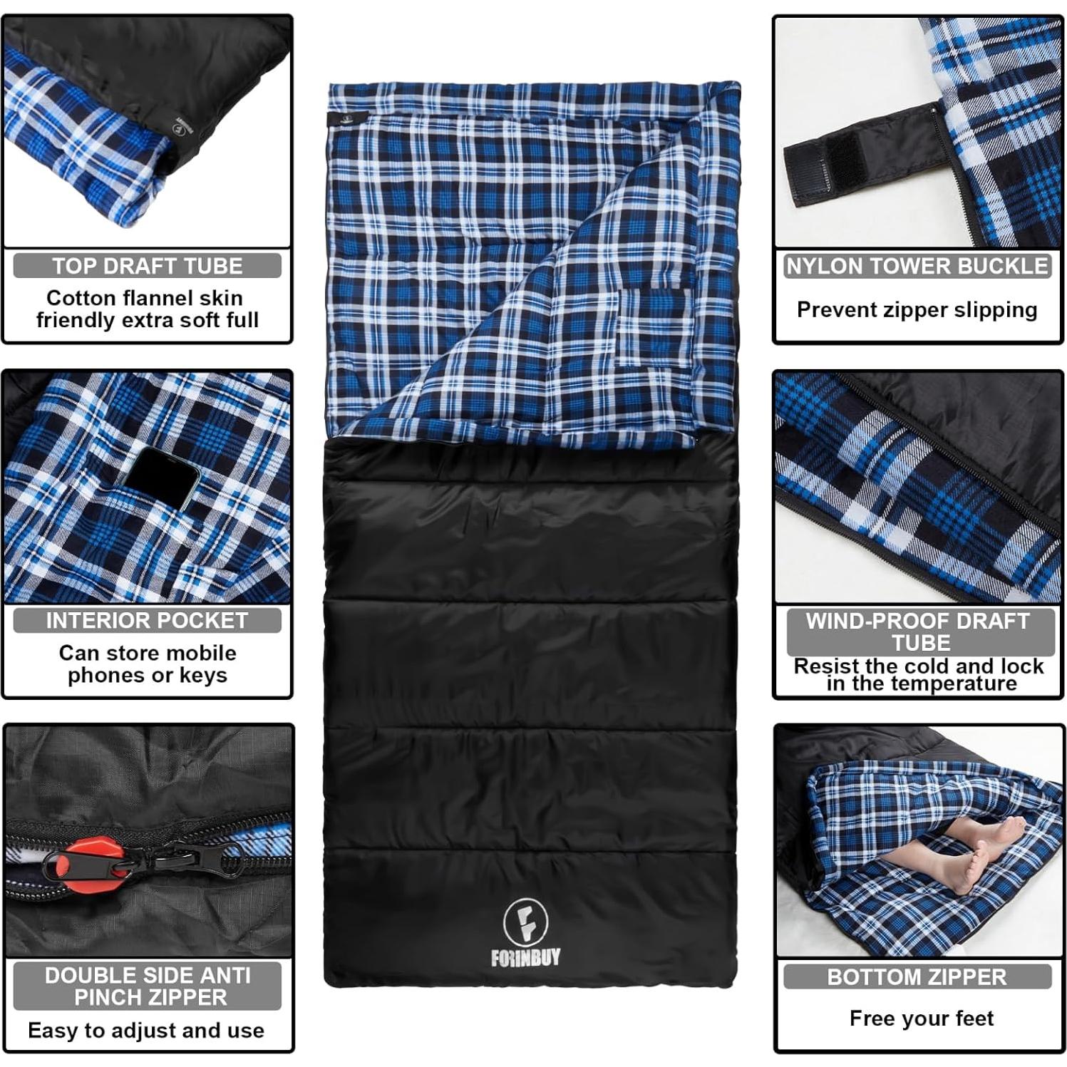 Saco de Dormir Forinbuy XL Franela Algodón Impermeable 4 Estaciones