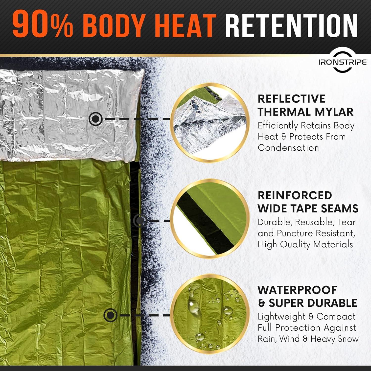 Saco de Dormir de Supervivencia Ironstripe XL Impermeable