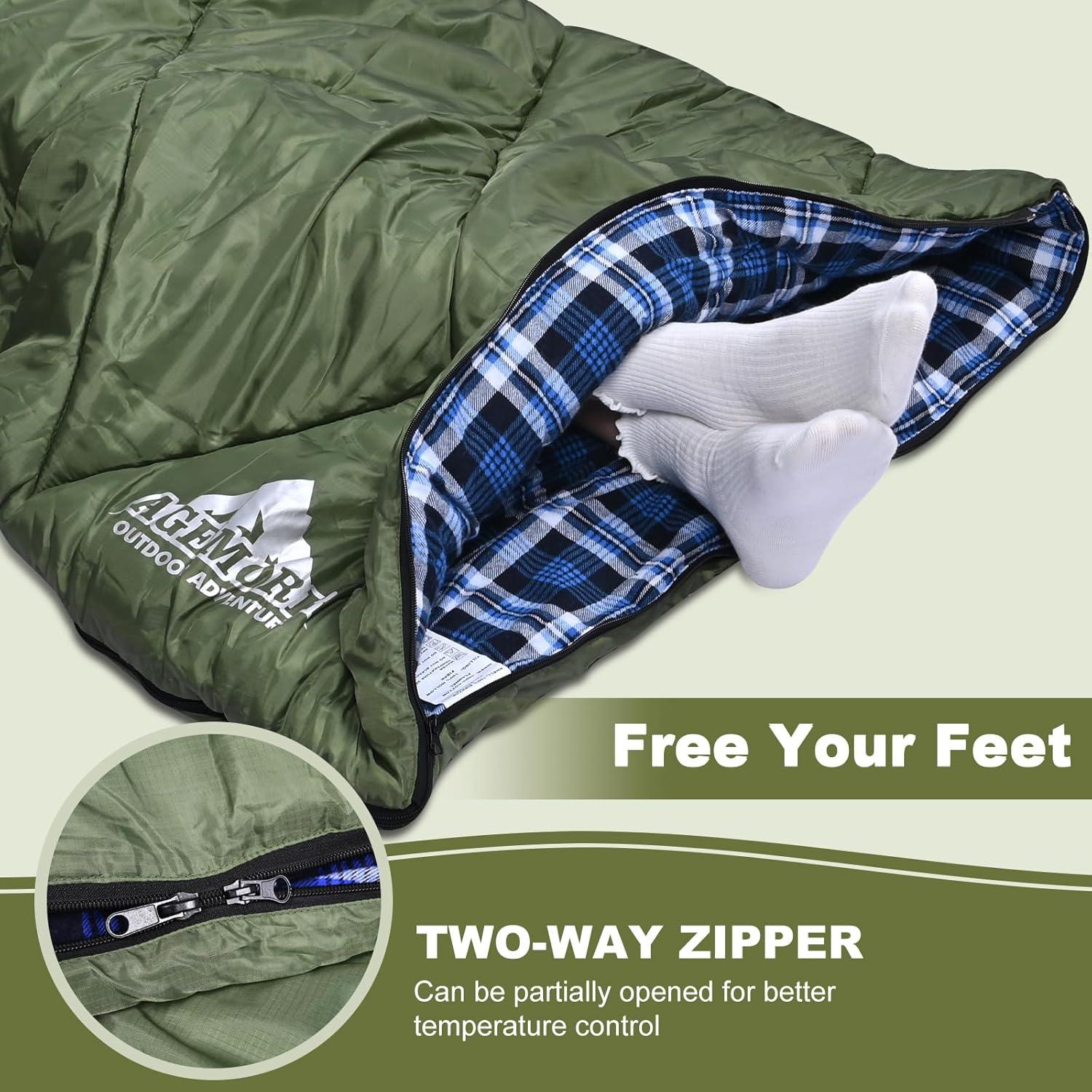 Saco de Dormir XL AGEMORE Franela Algodón Impermeable