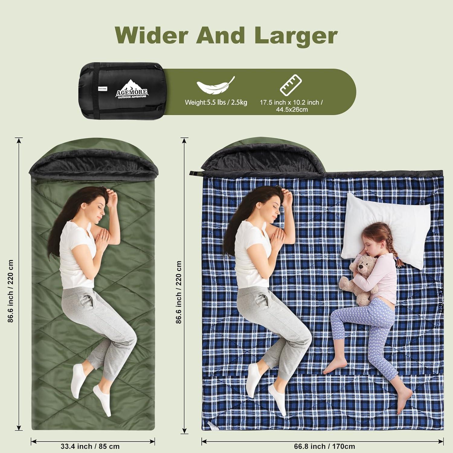 Saco de Dormir XL AGEMORE Franela Algodón Impermeable