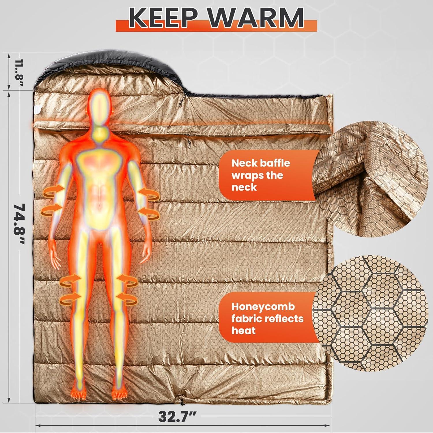 Saco de dormir WILDROOTS para clima frío, 1 persona, gris