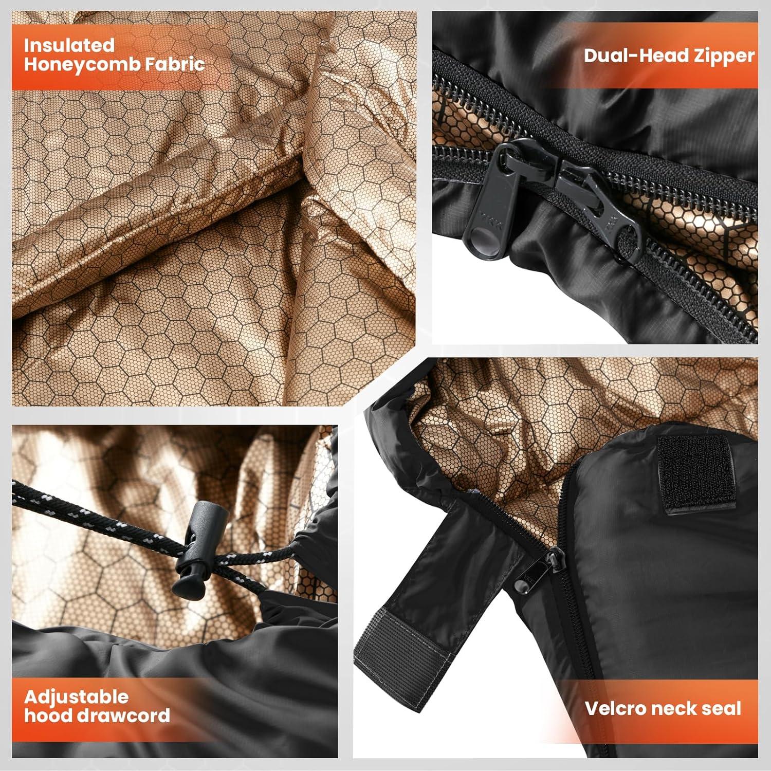 Saco de dormir WILDROOTS para clima frío, 1 persona, gris