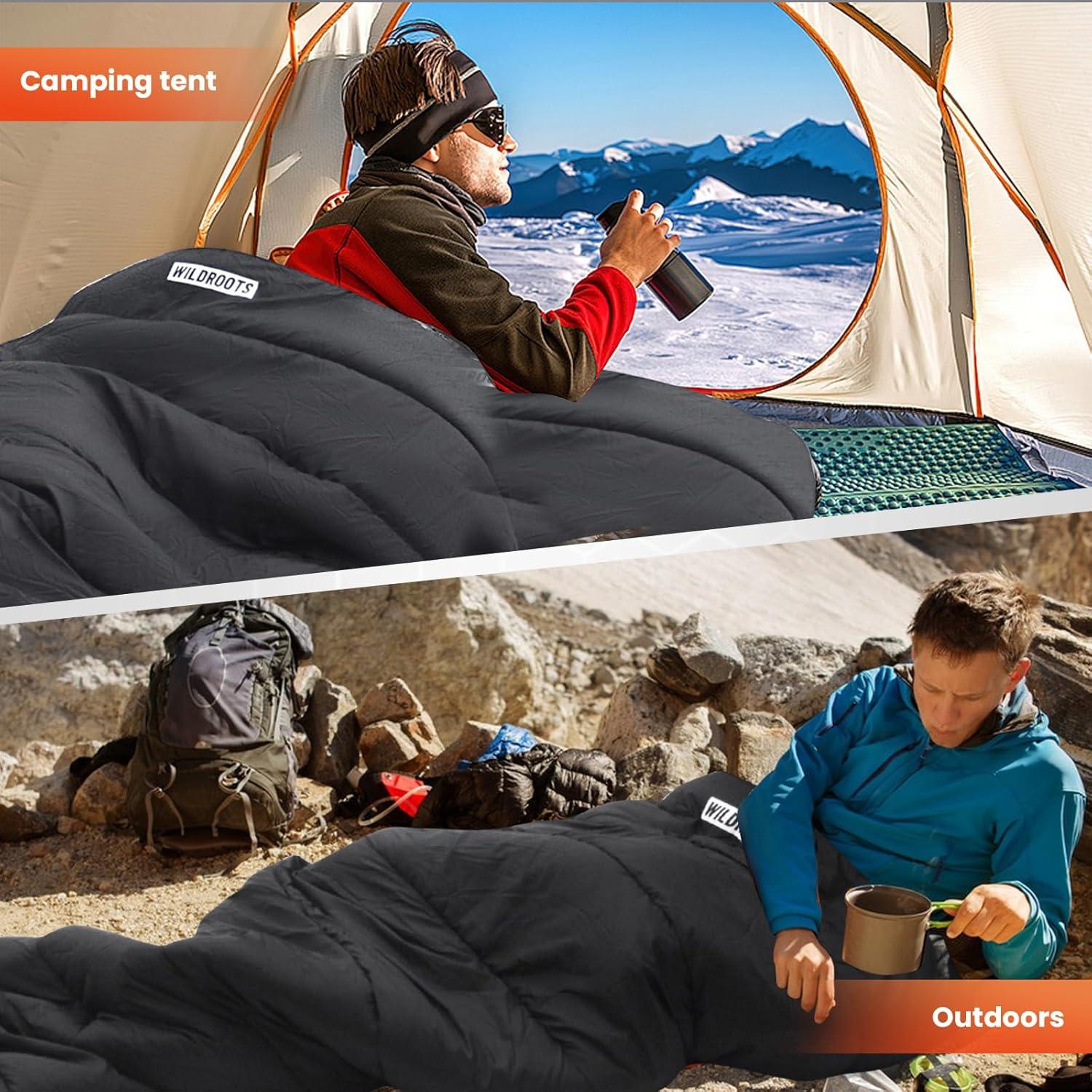 Saco de dormir WILDROOTS para clima frío, 1 persona, gris