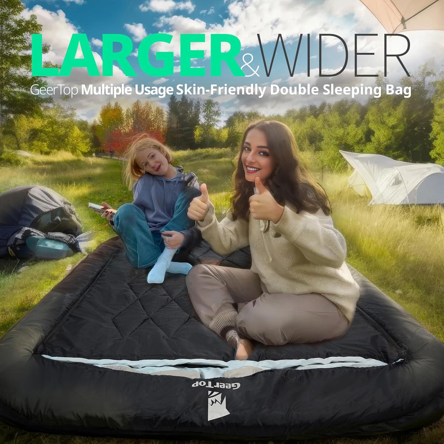 Saco de Dormir Doble Ancho GEERTOP Queen para 2 Personas