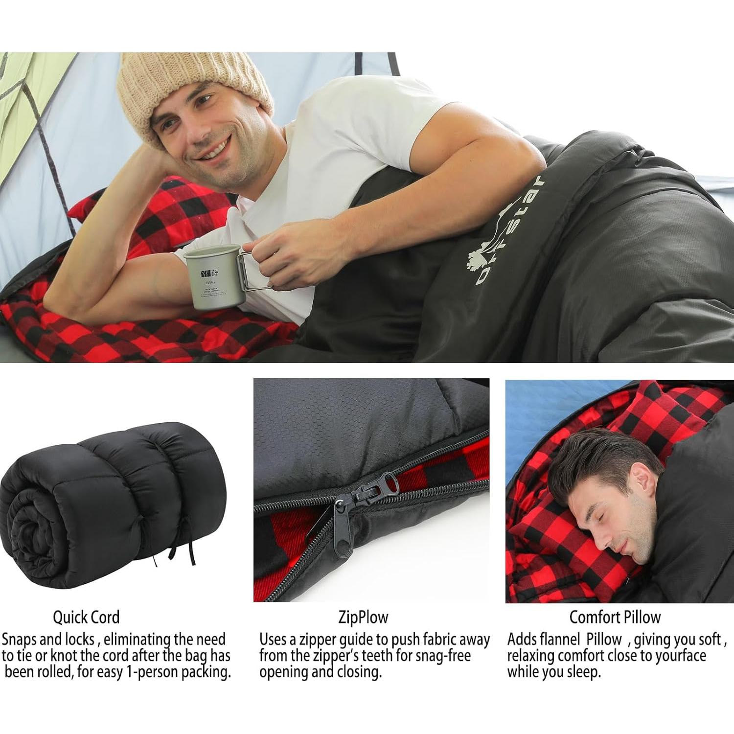 Saco de Dormir Extra Grande Orrstar para Clima Frío - 0°C