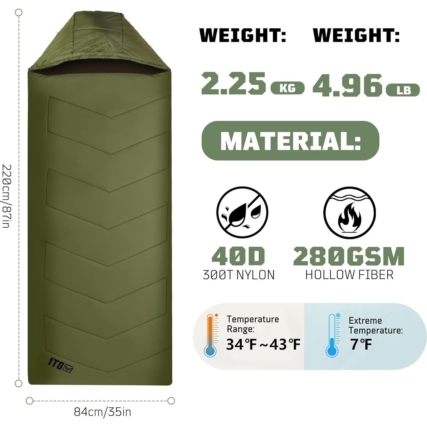 Sleeping Bags for Adults, 34°F to 43°F Ultralight Warm Cold Weather Sleeping Bag for Camping, Backpacking, Hiking, Hunting, and Outdoor Travel with Compression Sack