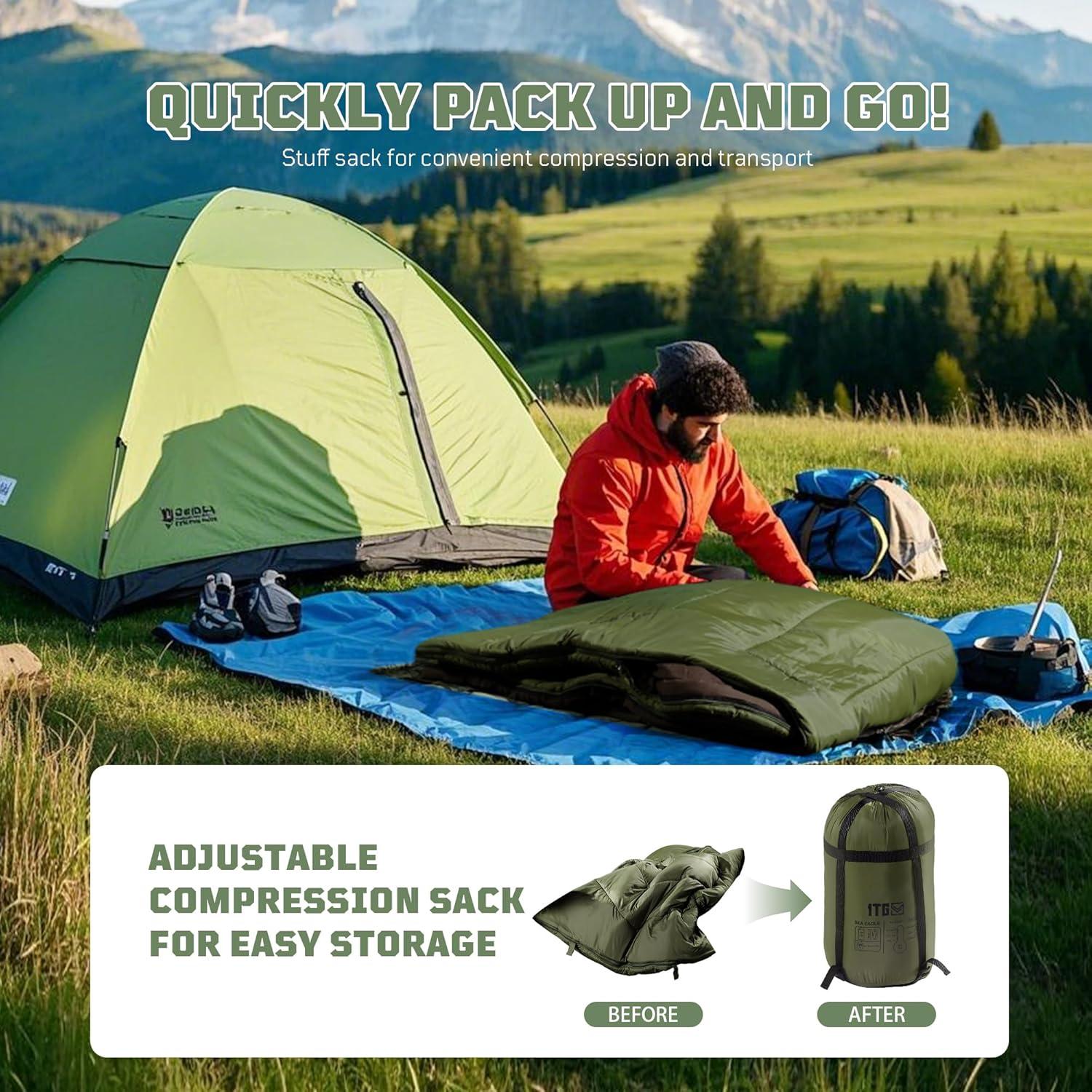 Sleeping Bags for Adults, 34°F to 43°F Ultralight Warm Cold Weather Sleeping Bag for Camping, Backpacking, Hiking, Hunting, and Outdoor Travel with Compression Sack