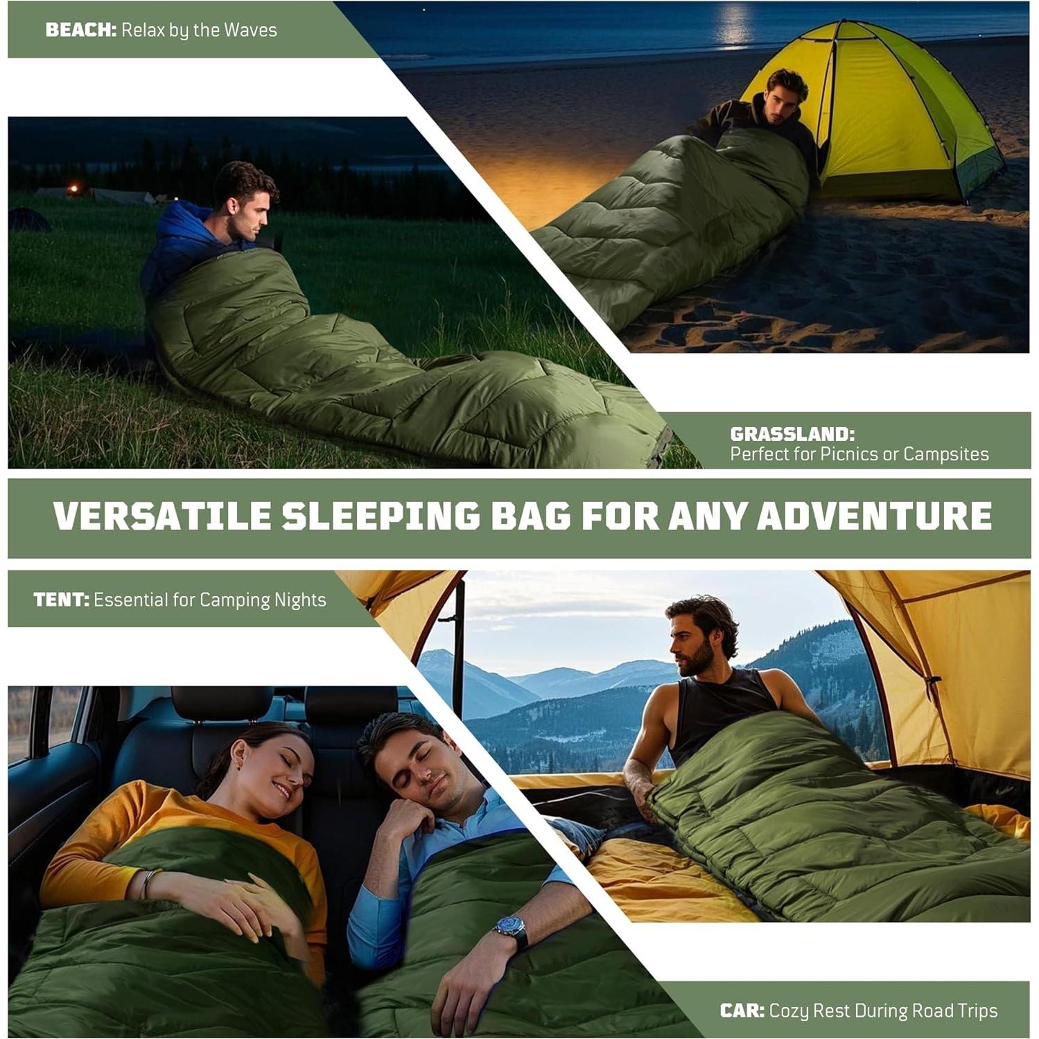 Sleeping Bags for Adults, 34°F to 43°F Ultralight Warm Cold Weather Sleeping Bag for Camping, Backpacking, Hiking, Hunting, and Outdoor Travel with Compression Sack