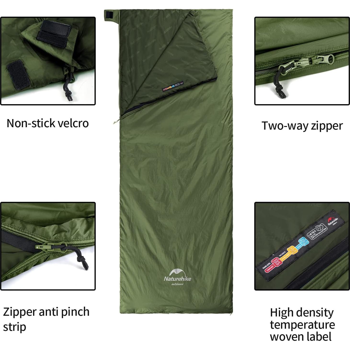 Saco de dormir ultraligero Naturehike 0.76 kg, 15°C/0°C, verde