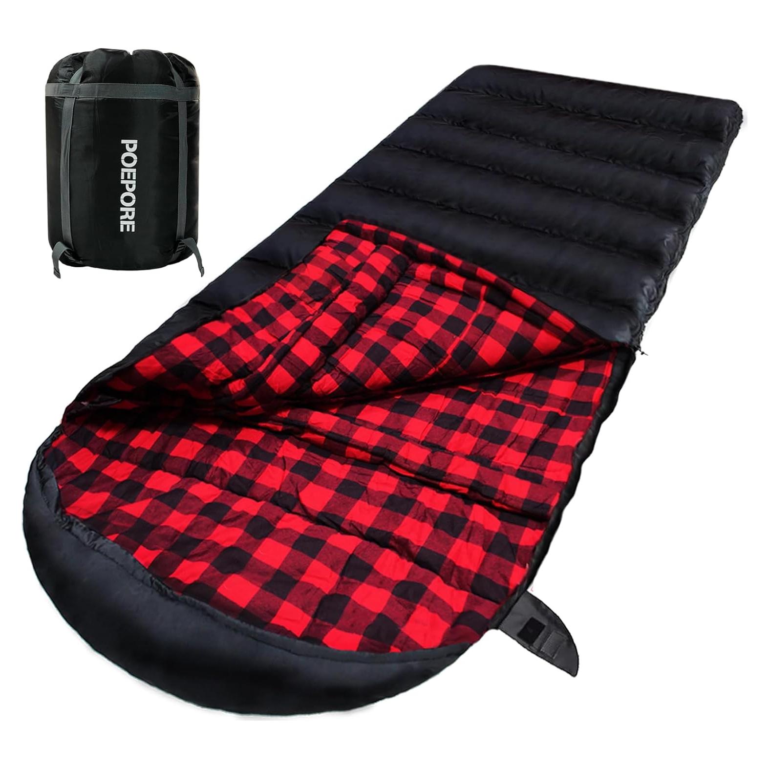 Saco de dormir XXL POEPORE 0°C Algodón Franela Camping