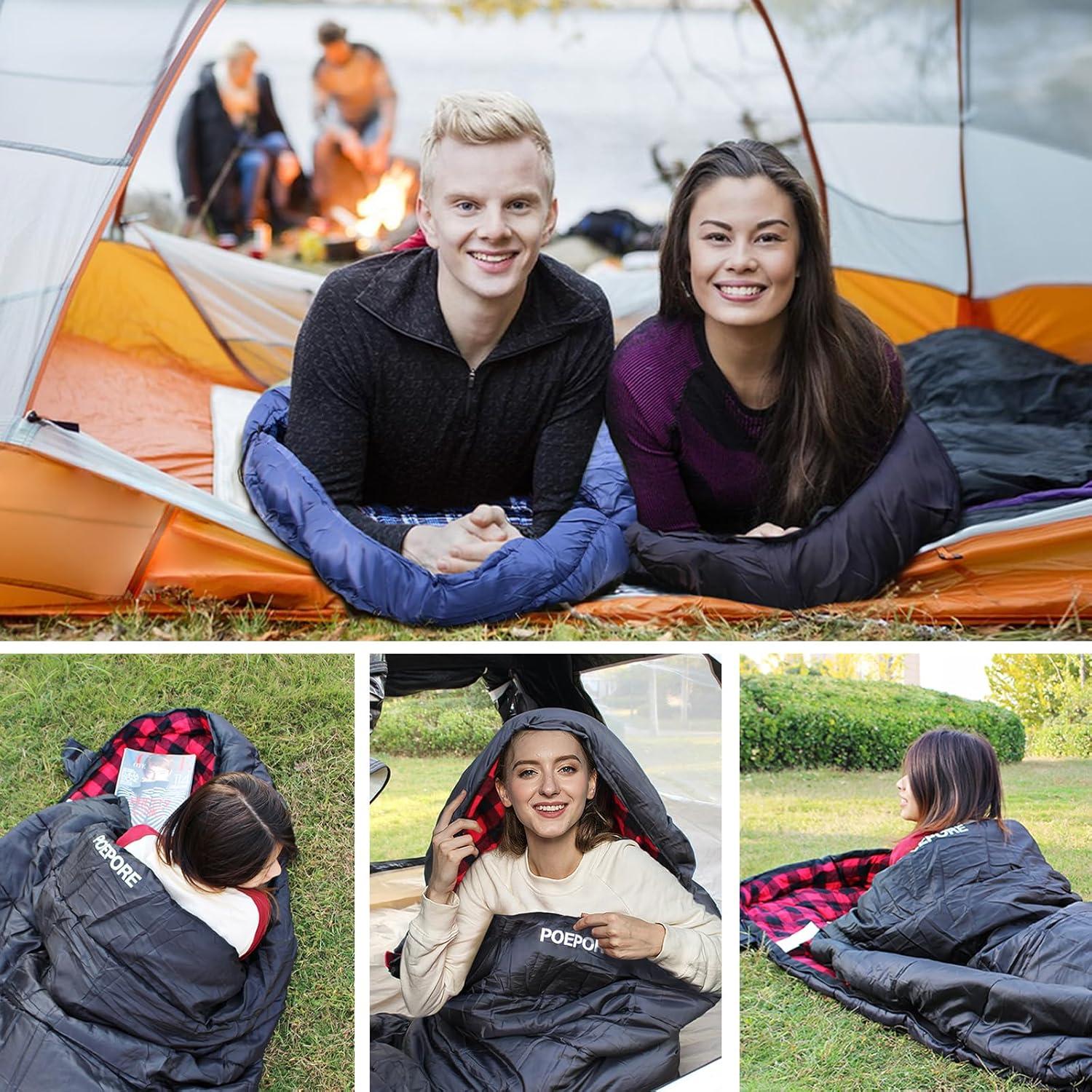 Saco de dormir XXL POEPORE 0°C Algodón Franela Camping