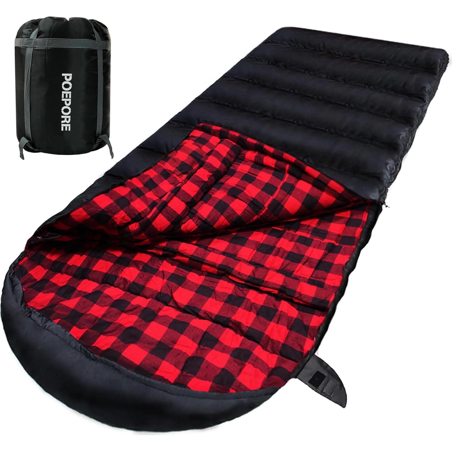 Saco de dormir XXL POEPORE 0°C Algodón Franela Camping