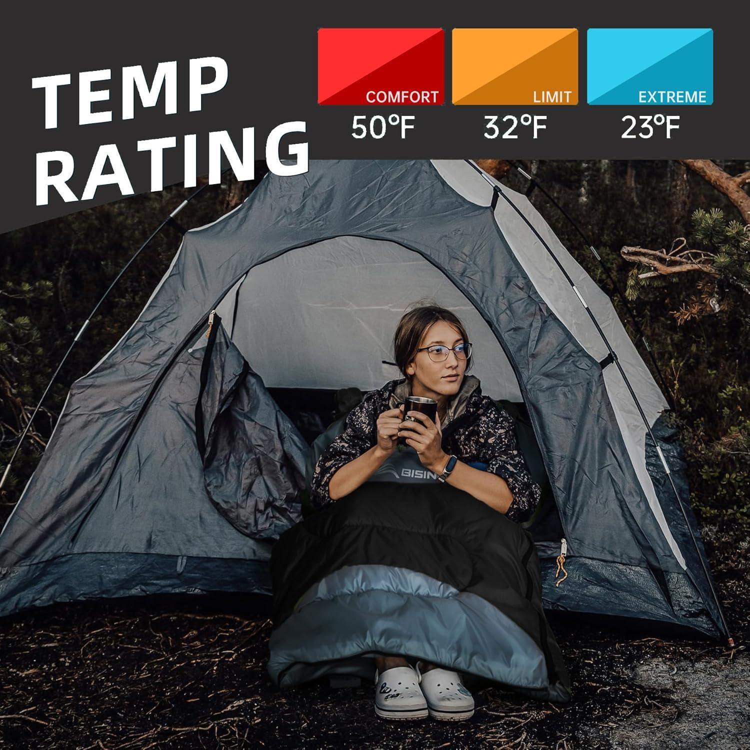 Saco de Dormir BISINNA Invierno 0°C 480GSM para Camping