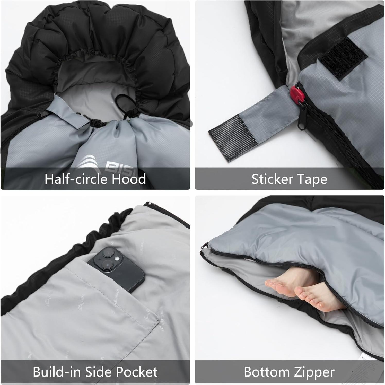 Saco de Dormir BISINNA Invierno 0°C 480GSM para Camping