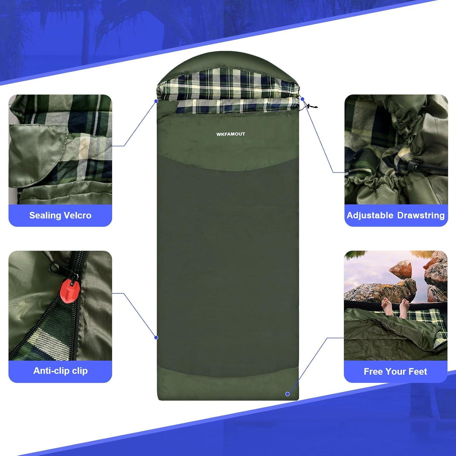 Saco de Dormir Ultraligero WKFAMOUT 200x83 cm para Senderismo