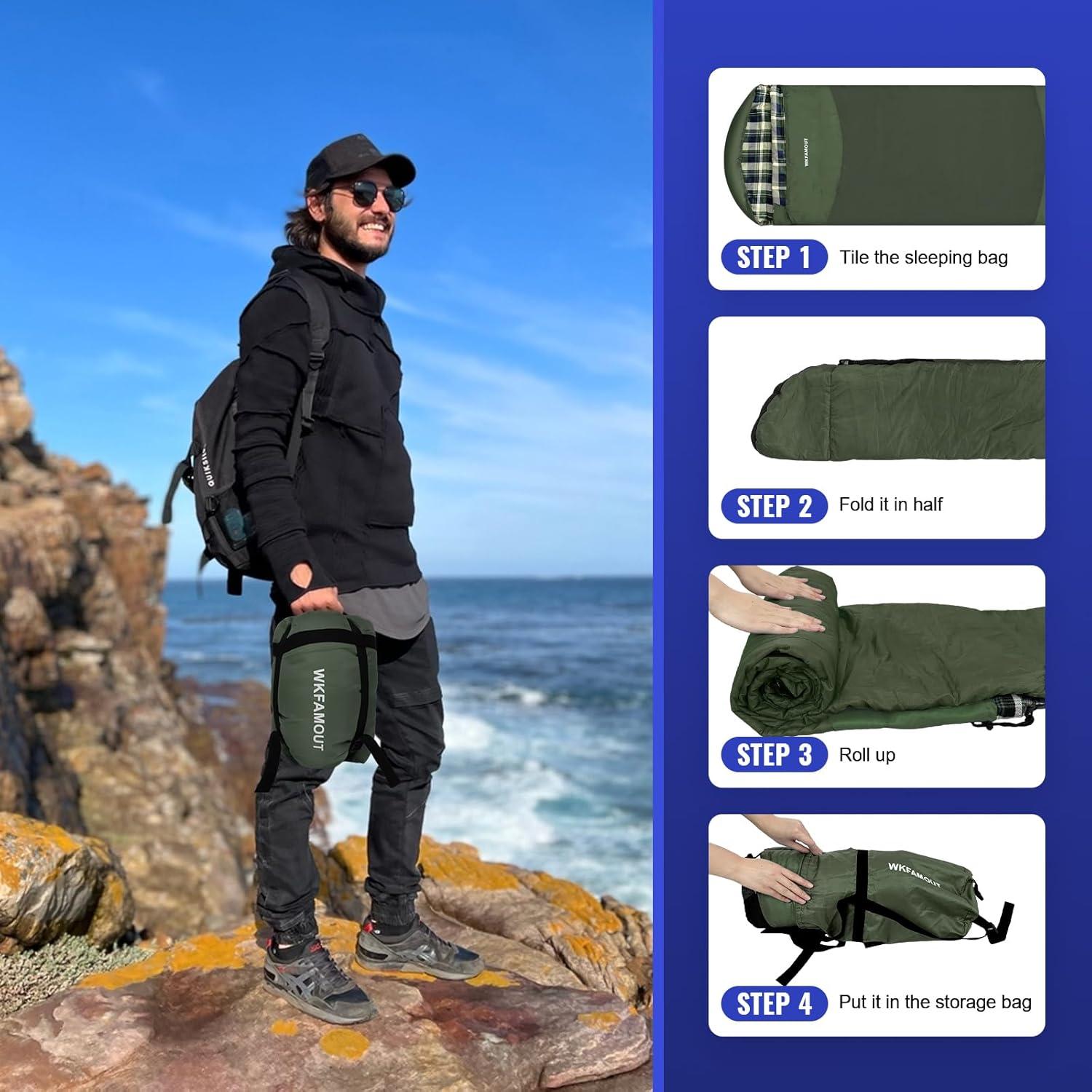 Saco de Dormir Ultraligero WKFAMOUT 200x83 cm para Senderismo