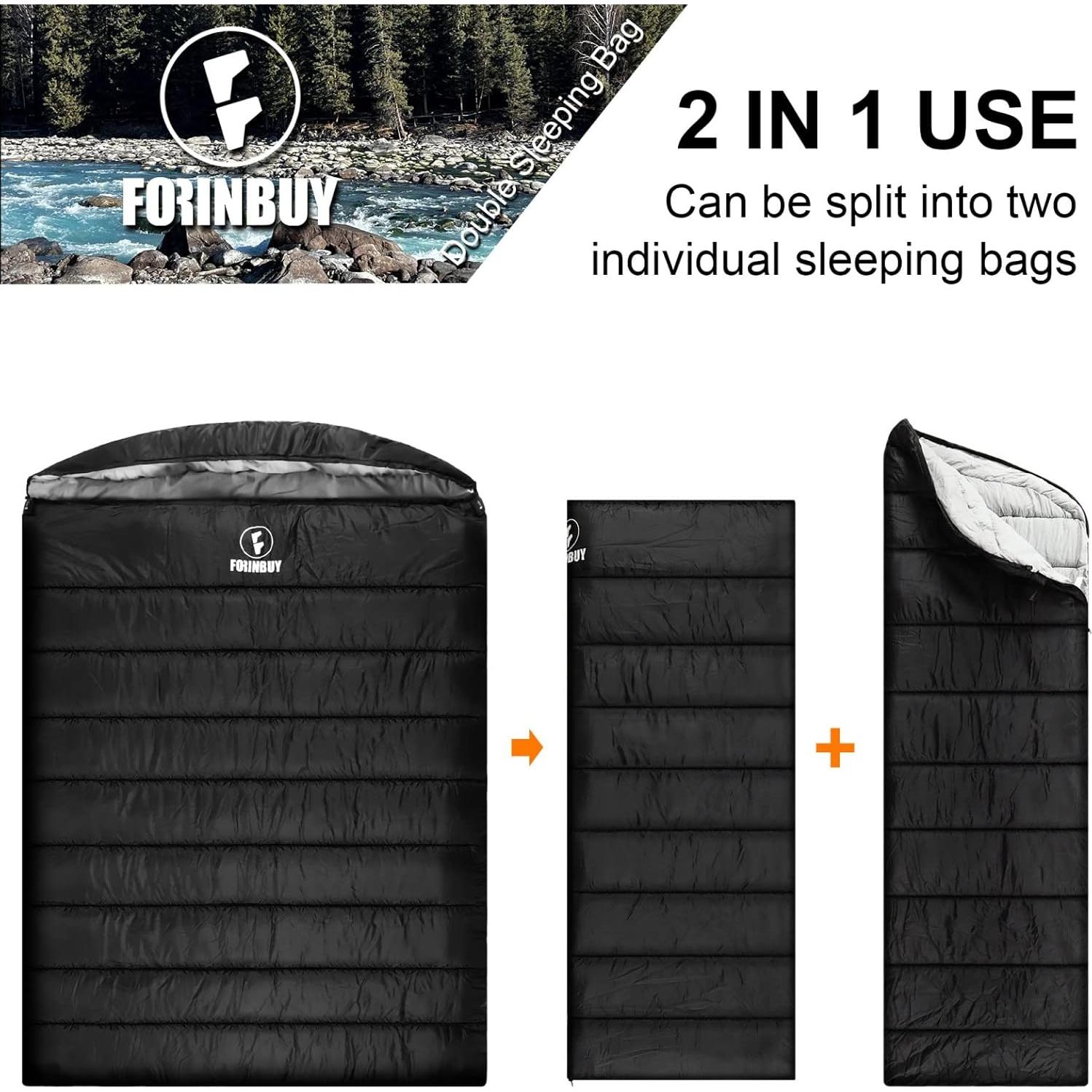 Saco de dormir doble Forinbuy 0°C para 2 personas gris-negro