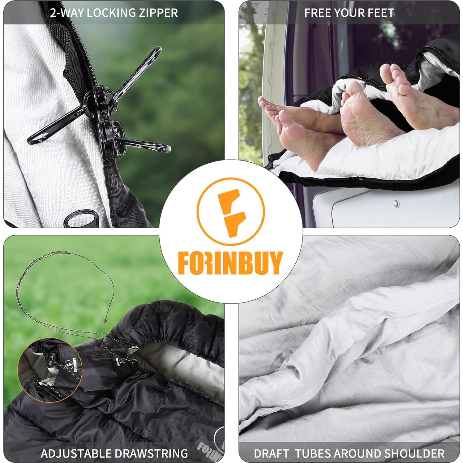 Saco de dormir doble Forinbuy 0°C para 2 personas gris-negro