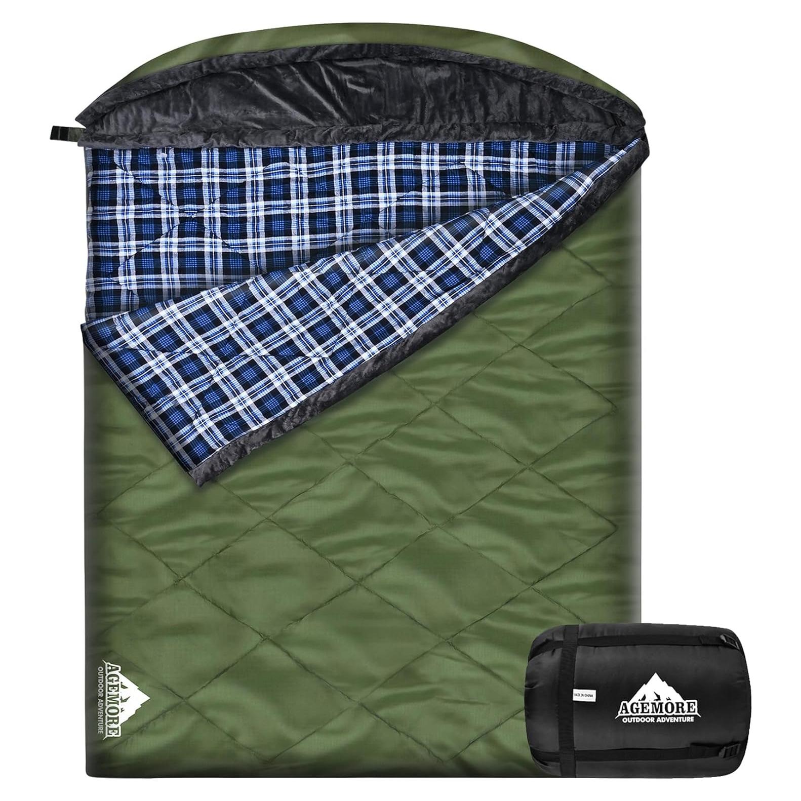 Saco de Dormir Doble AGEMORE Algodón Flanelado Reina 2 Personas