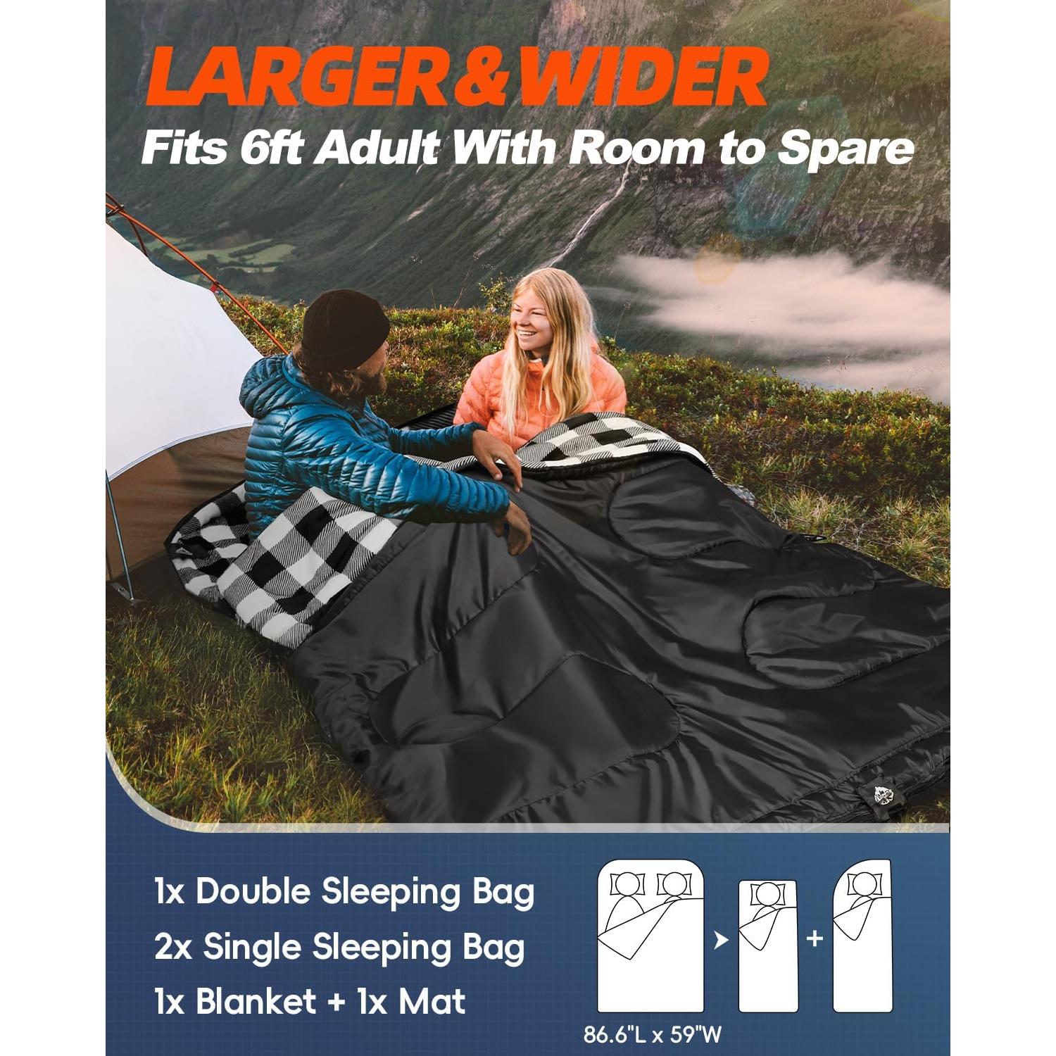 Saco de Dormir Doble MEREZA Flannel XL 2 Personas 0°C