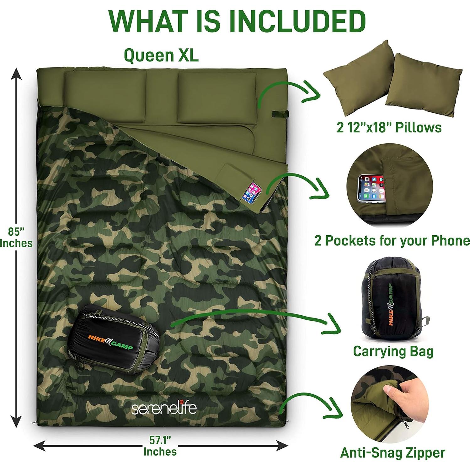 Saco de dormir doble SereneLife impermeable para 2 personas